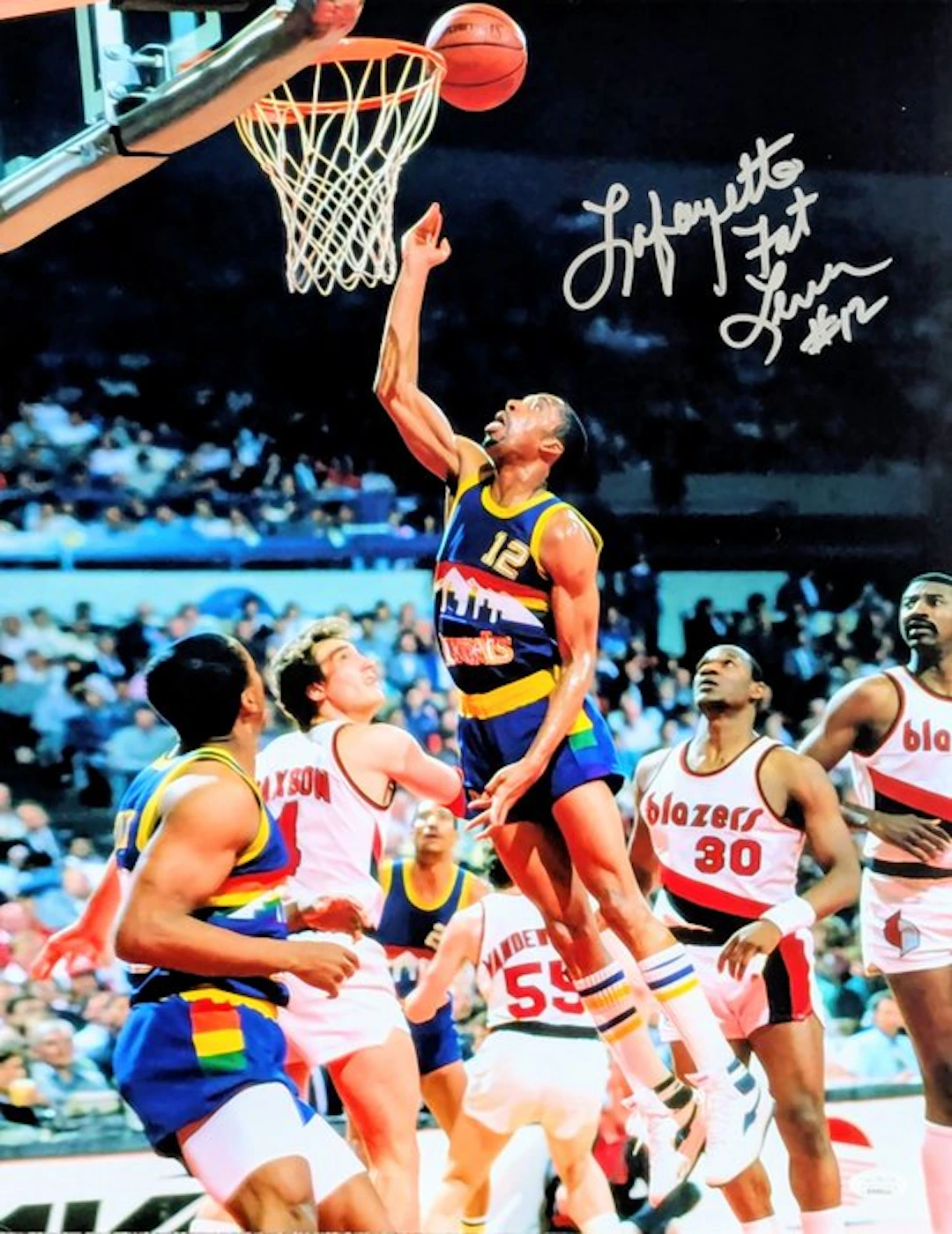 Denver Nuggets - NBA - Lafayette "Fat" Lever - Signerat foto - signatur + inskription "#12" JSA-veriferad