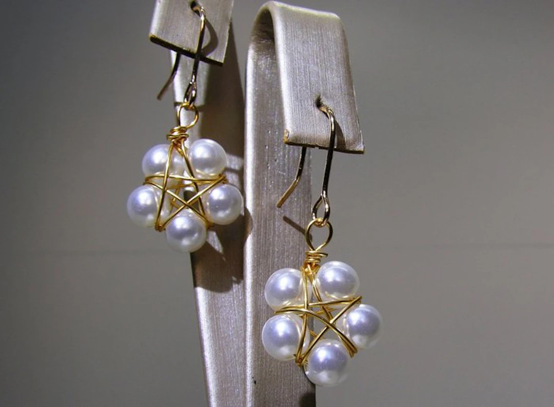 Pearl Earrings - Height: 33 mm - Width: 14.7 mm- 2 g - (2)