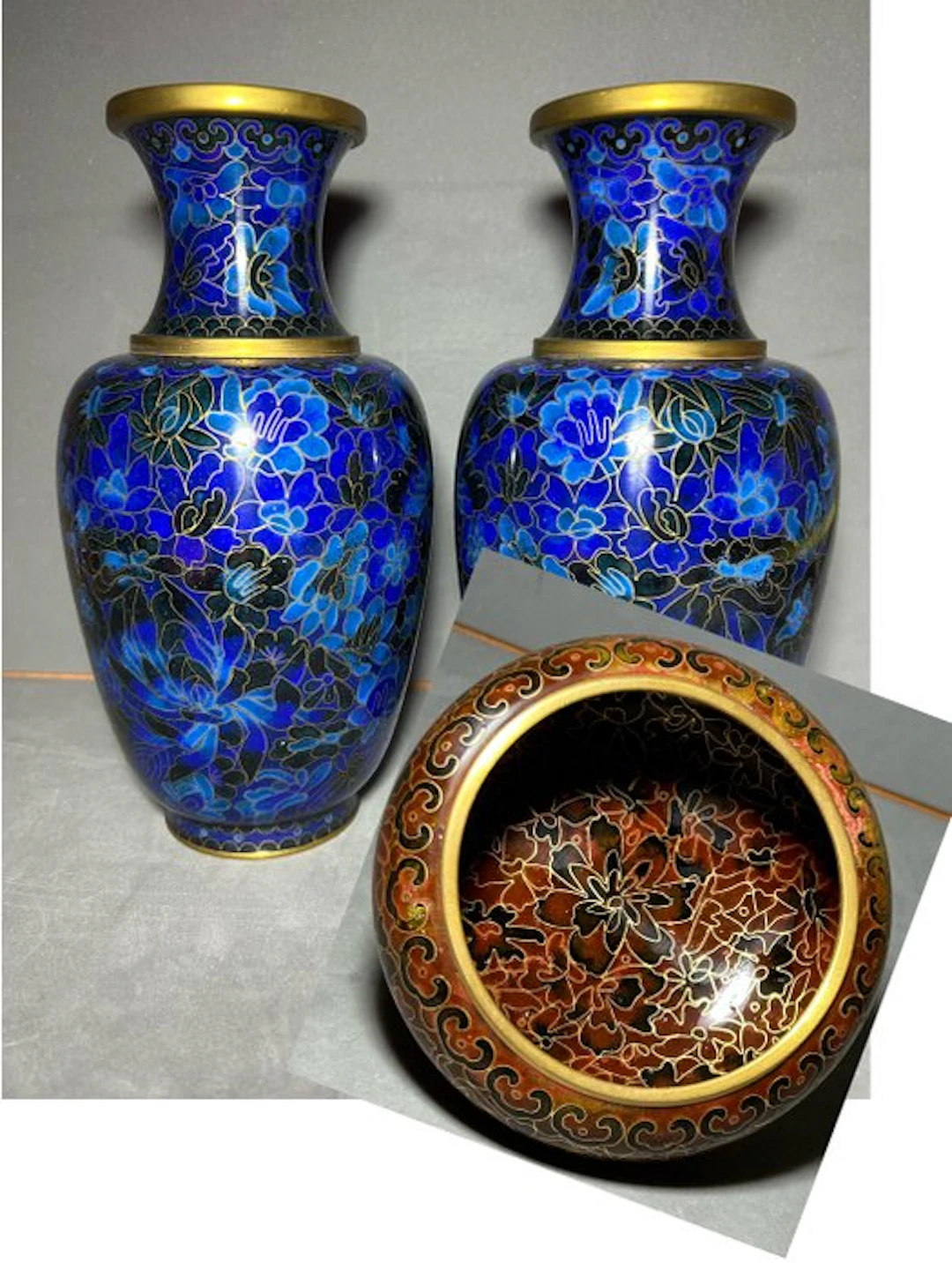 Brush washer and vase (Jingtailan cloisonné)...