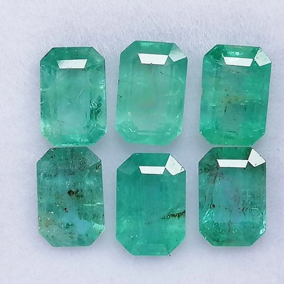6 pcs Green Emerald - 3.42 ct - Instituto Gemólogico Español (IGE) - Zambia