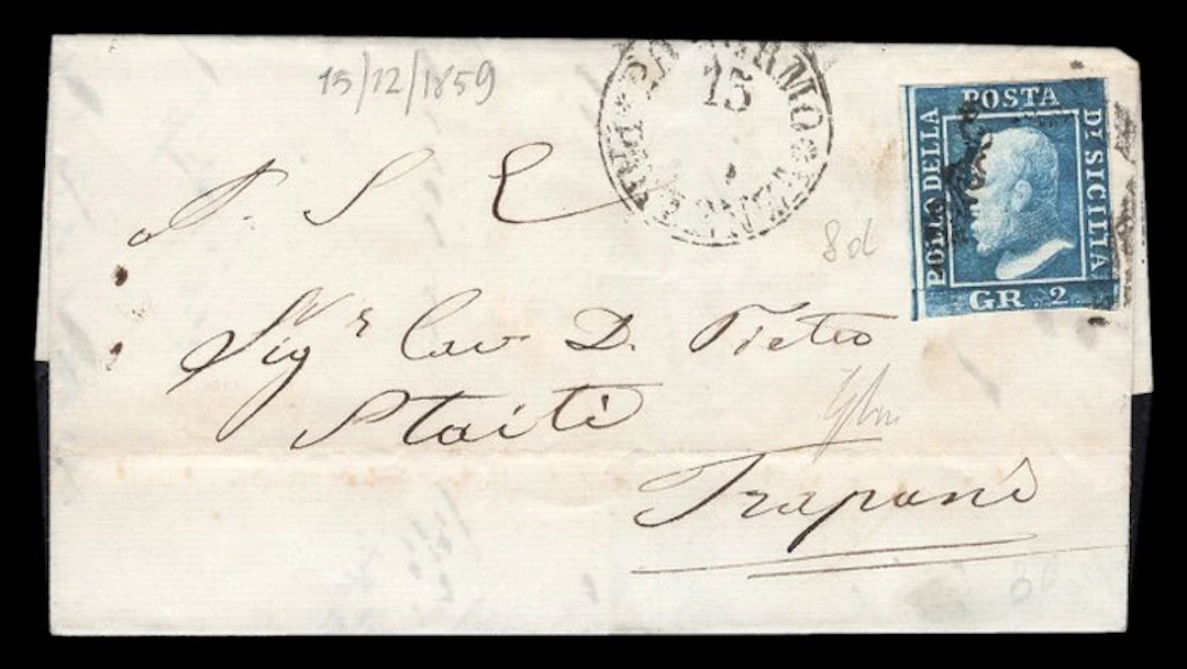 Italian Ancient States - Sicily - Letter from Palermo to Trapani 1859
