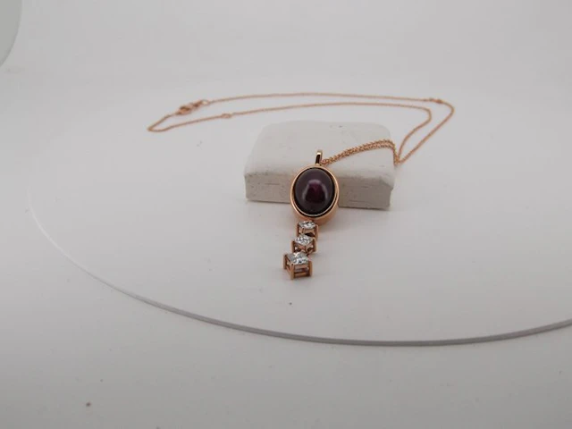 Necklace - 18 kt. Rose gold Star Ruby - Diamond