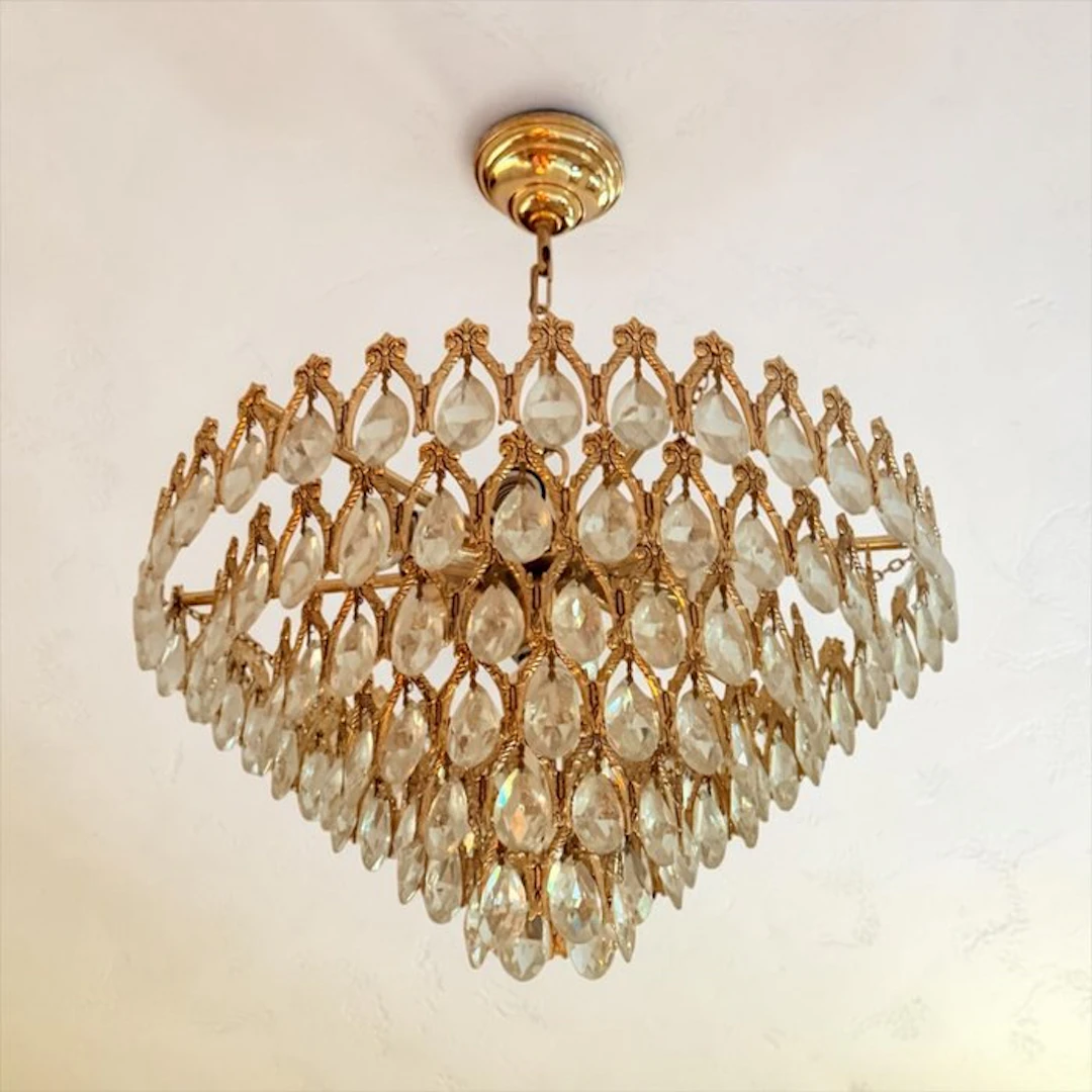 Hanging lamp - Brass, Crystal - Tear Spider