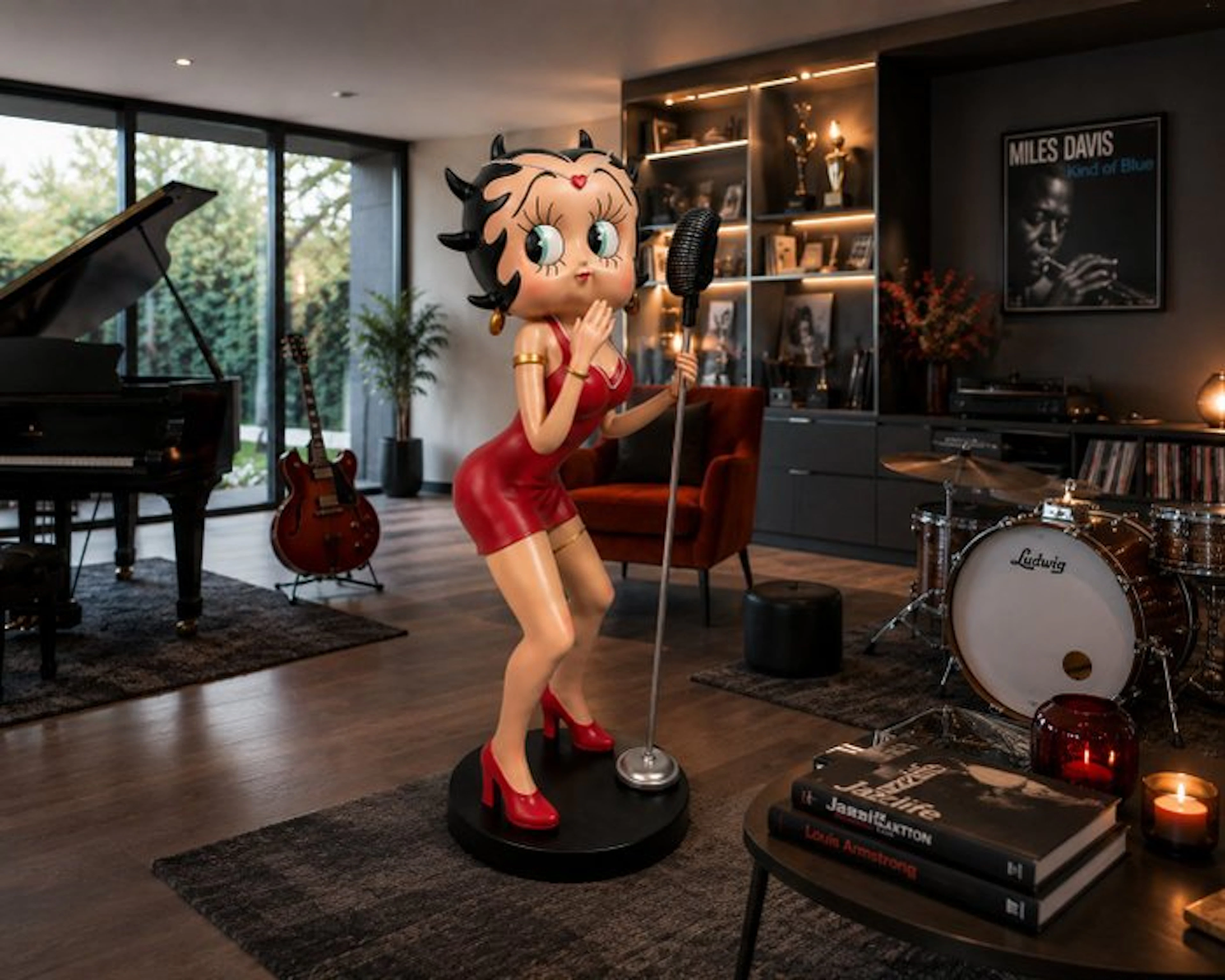 Statue, Betty Boop with micro 98 cm high - 98 cm - polyresin