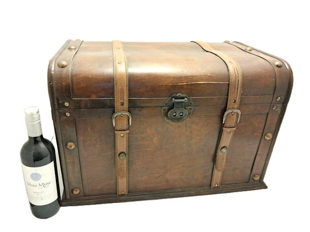 Storage trunk - Wood, Leather - XXXXL 60x39 x 40cm4.5 kg