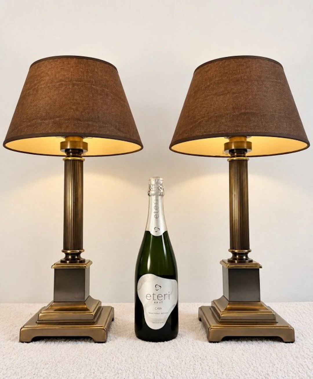 Herda - Table lamp (2) - Empire Style - Brass, Steel, Textile - Set