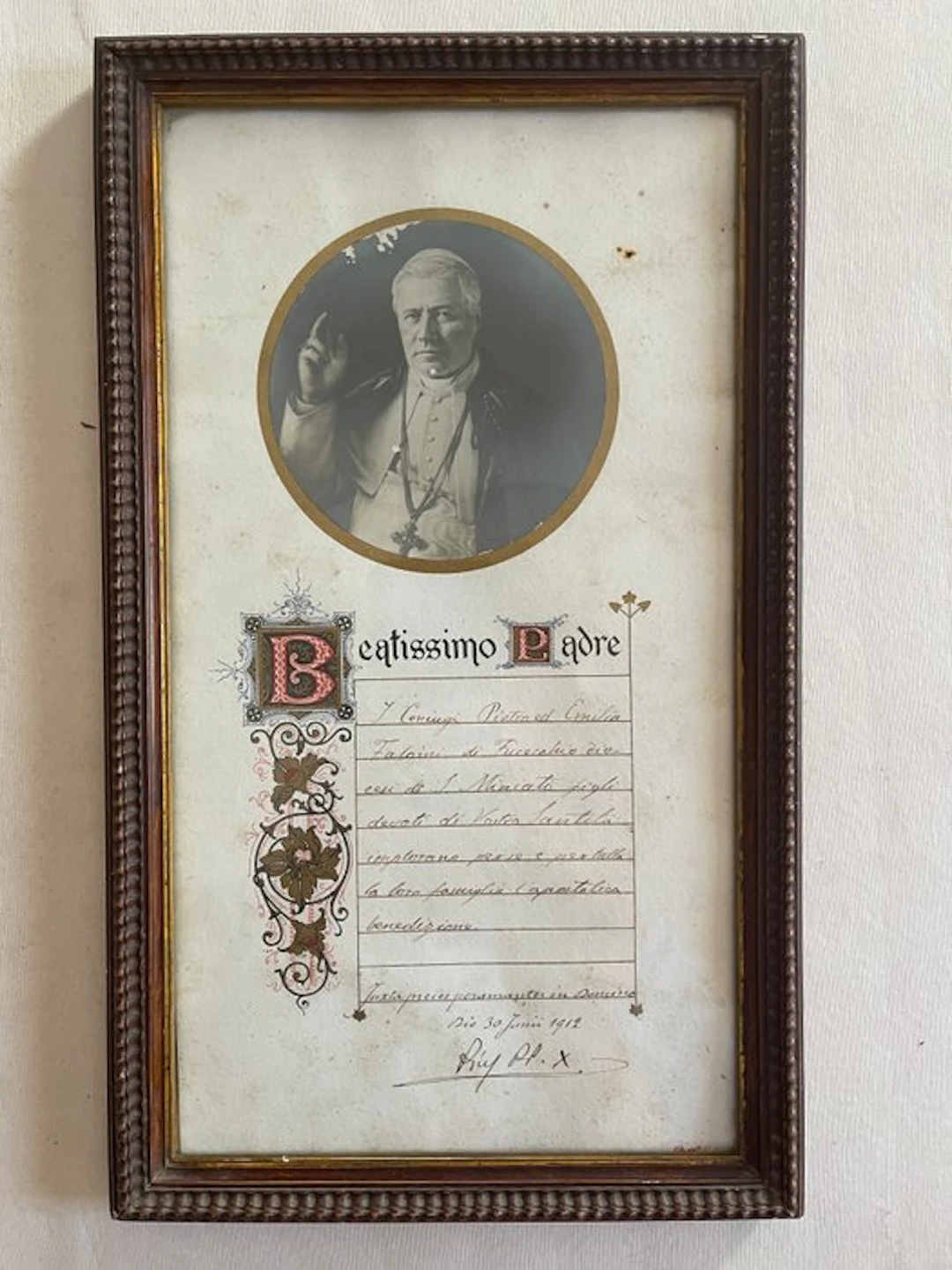Saint Pie X, pape - Belle bénédiction avec signature autographe - 1912