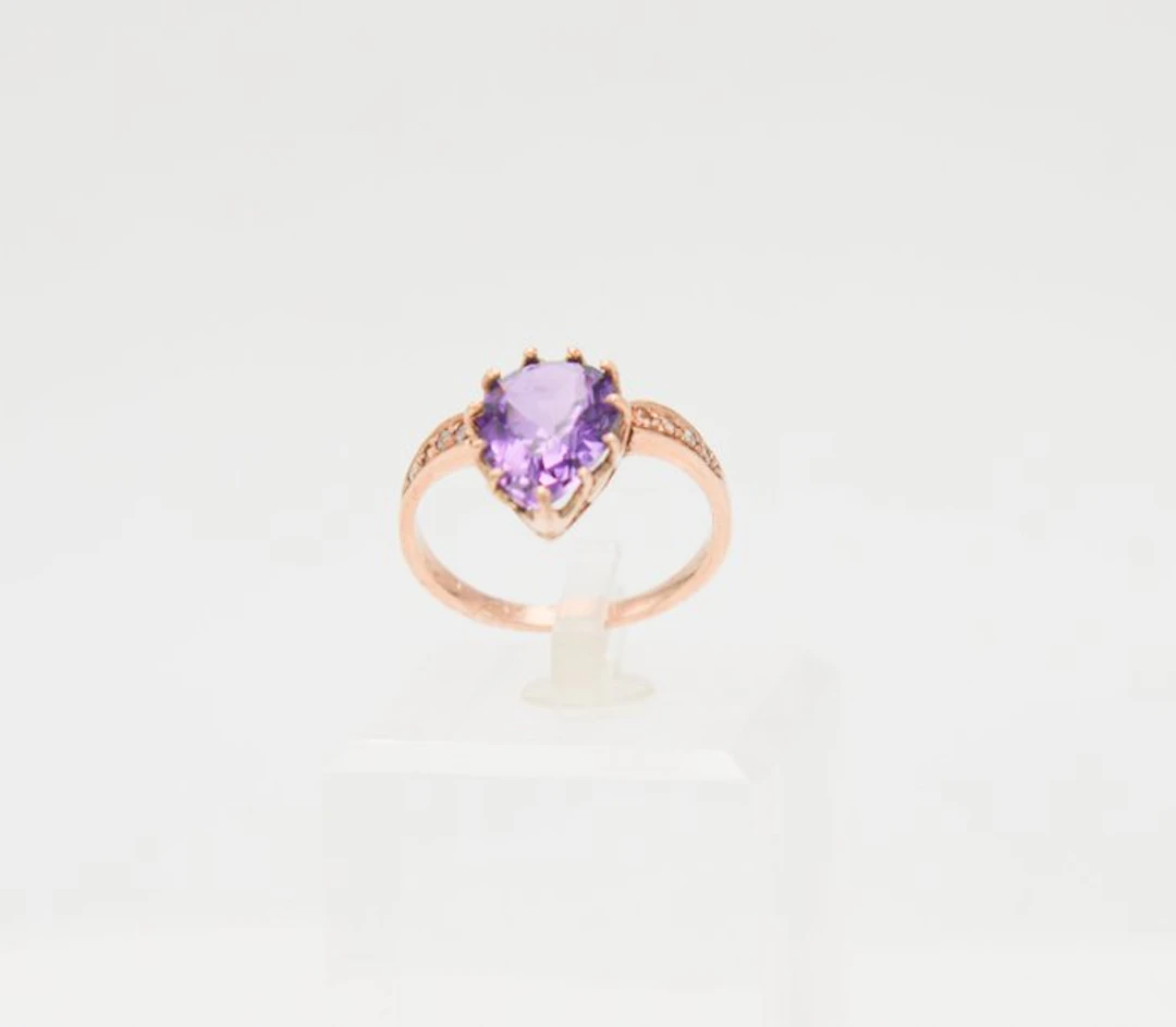 Ring - 9 kt. Rose gold Amethyst - Diamond