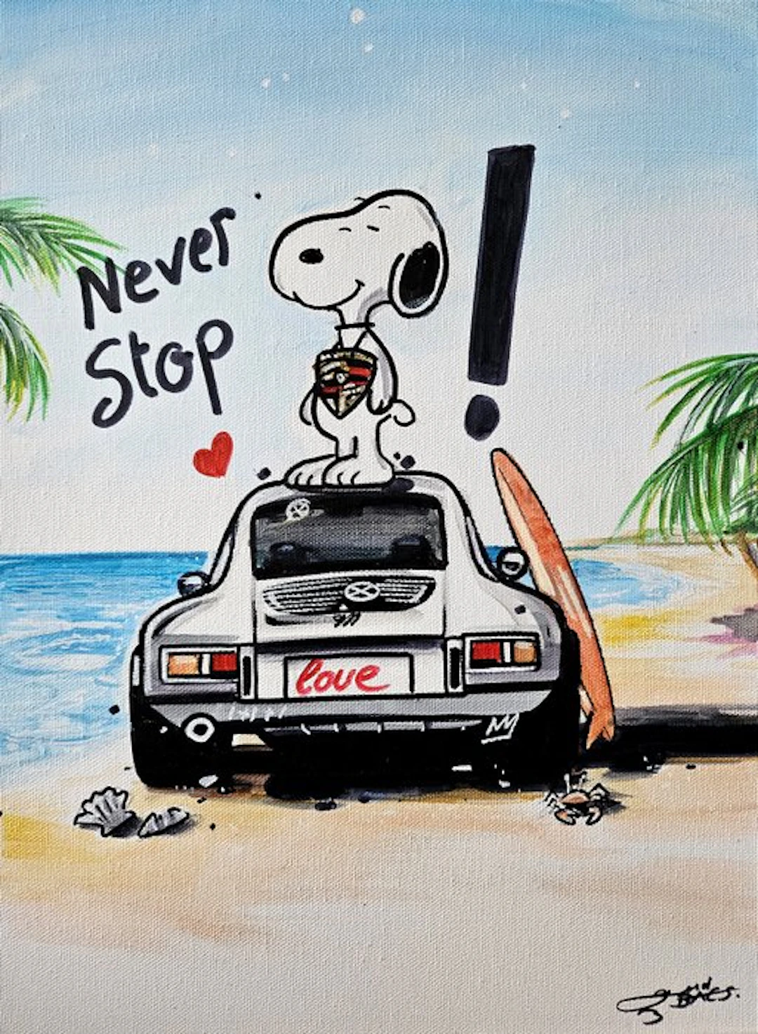 Original Painting - Porsche - Porsche 911 - Snoopy Pop Art - Baes Gerald - 2016
