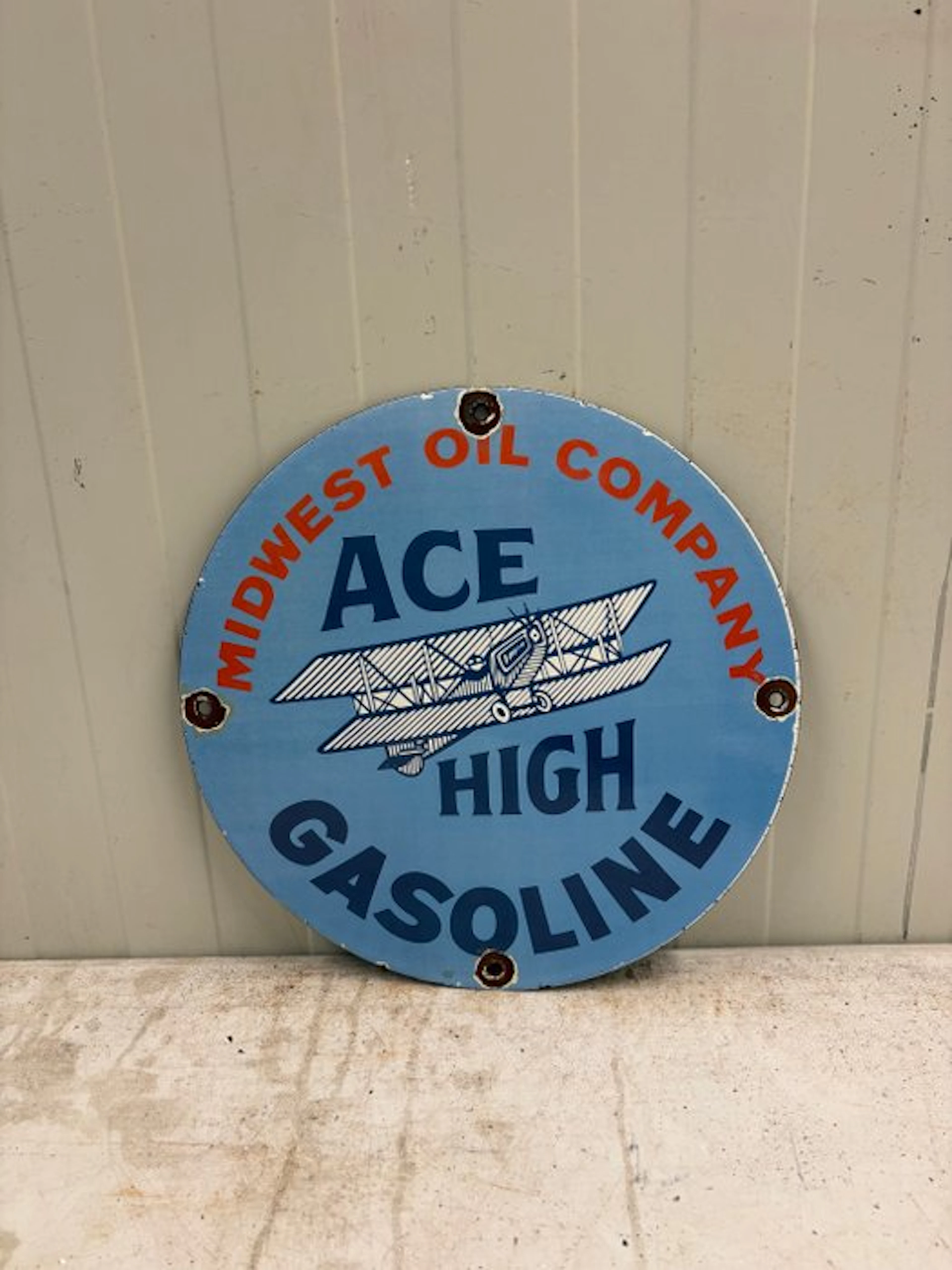 Midwest Oil Company ACE – Emaille Reclamebord – Vliegtuig...