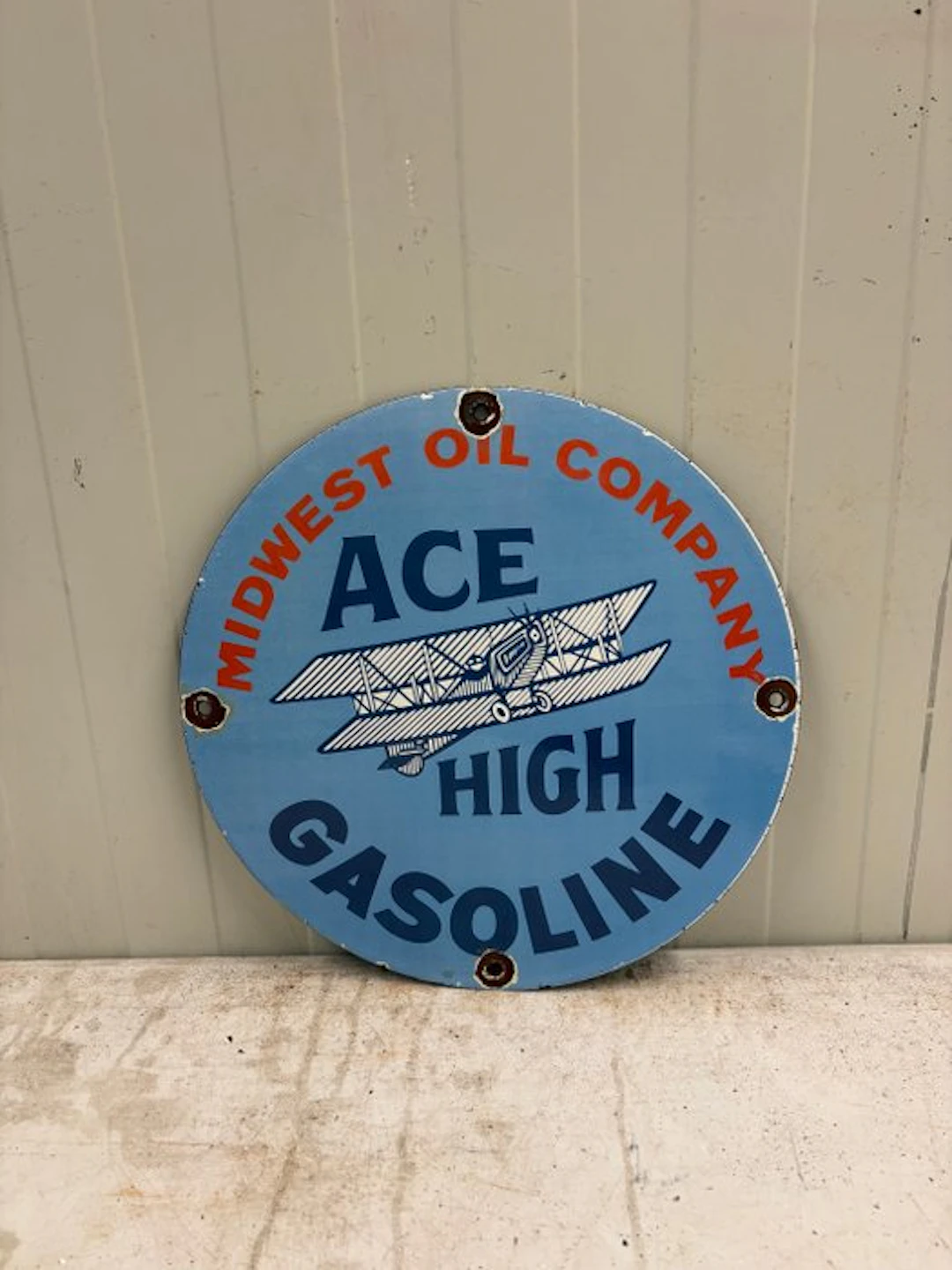 Midwest Oil Company ACE – Emaille Reclamebord – Vliegtuig...
