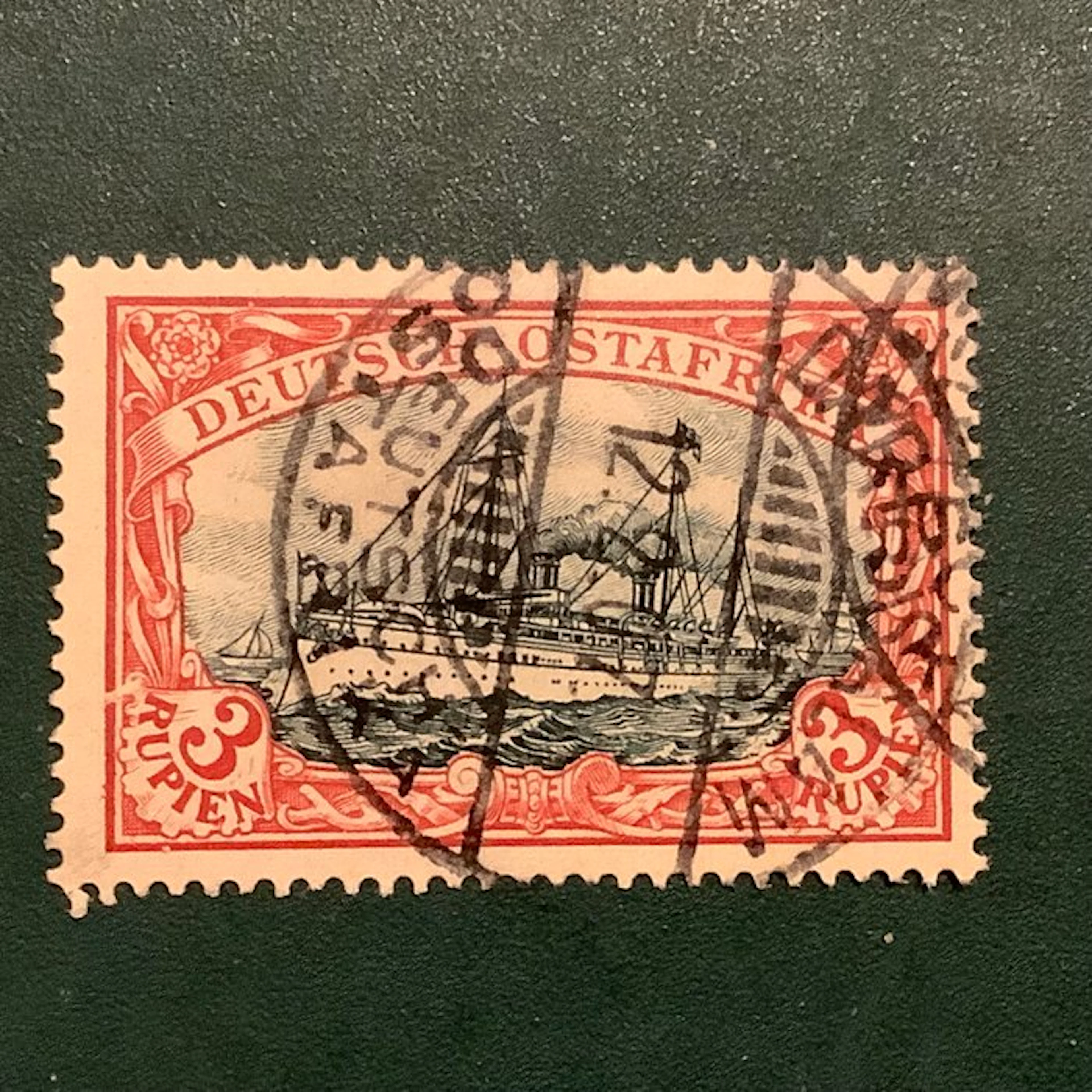German Colonies - East Africa 1901 - 3 Rupees sailing yacht - Michel 21