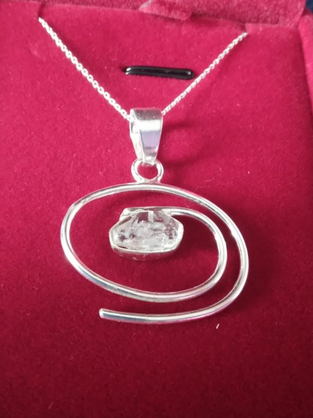 Silver, Herkimer diamond spiral pendant - 3.5 x 2.5 cm - Necklace with pendant