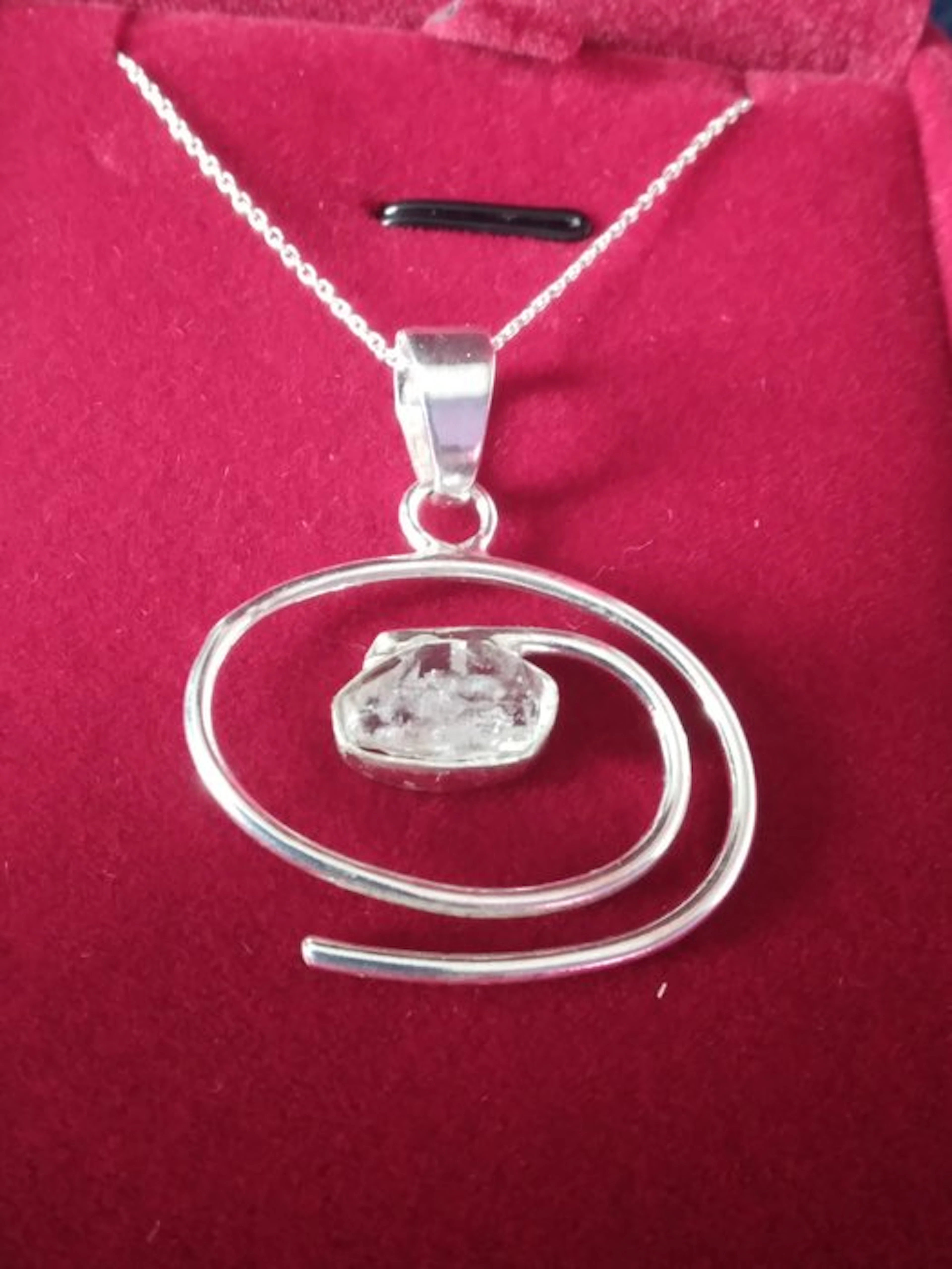 Silver, Herkimer diamond spiral pendant - 3.5 x 2.5 cm - Necklace with pendant