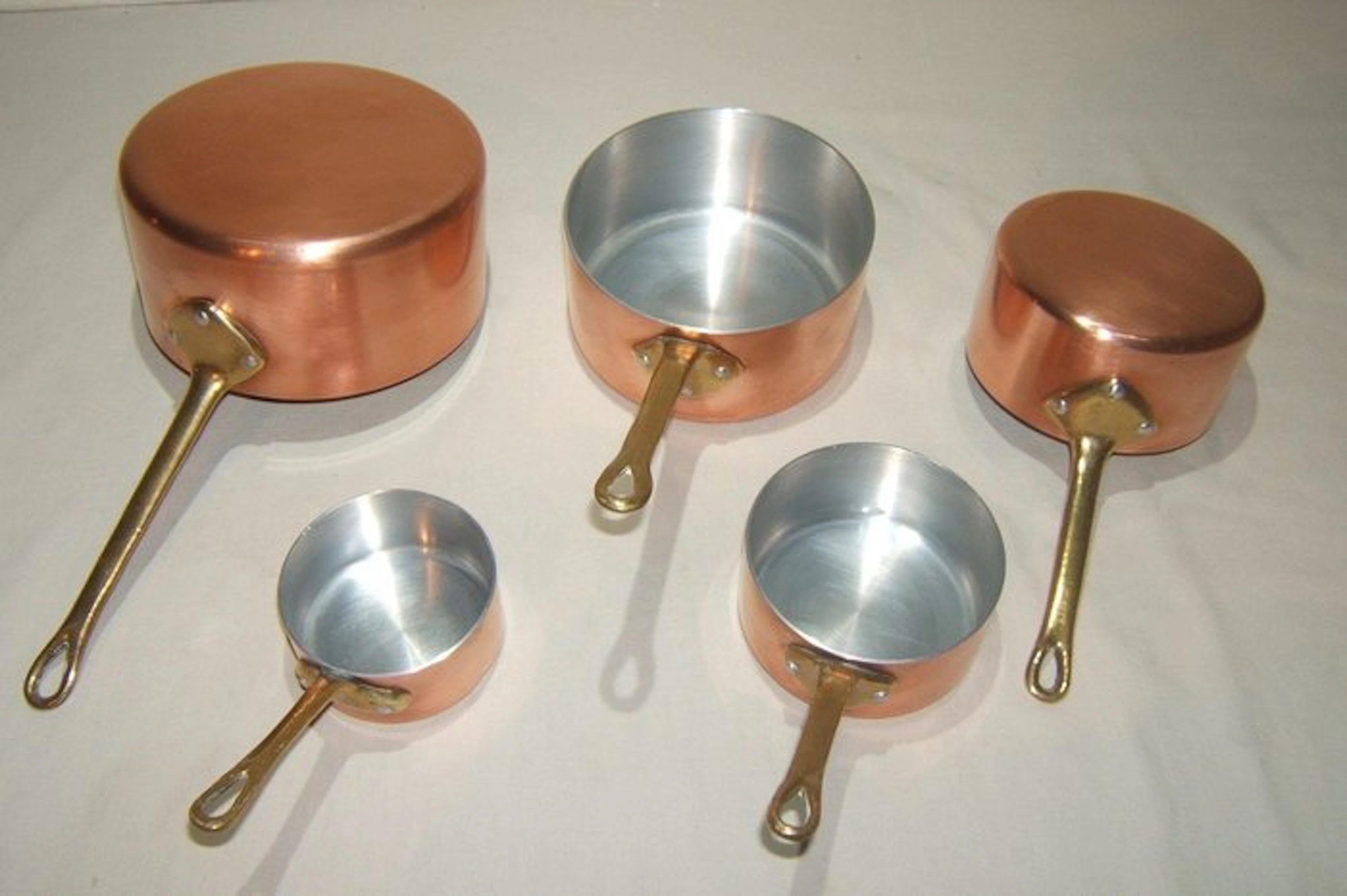 5 fraaie Franse koperen pannen - Pan - Copper, Brass