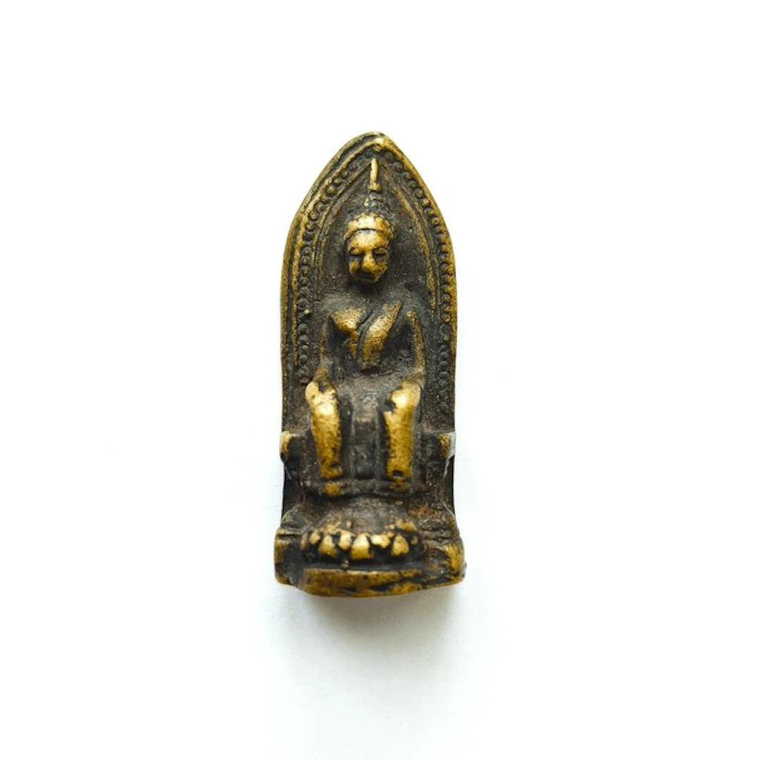 Ancient Indochinese Bronze XS Sitting Buddha Statuette...