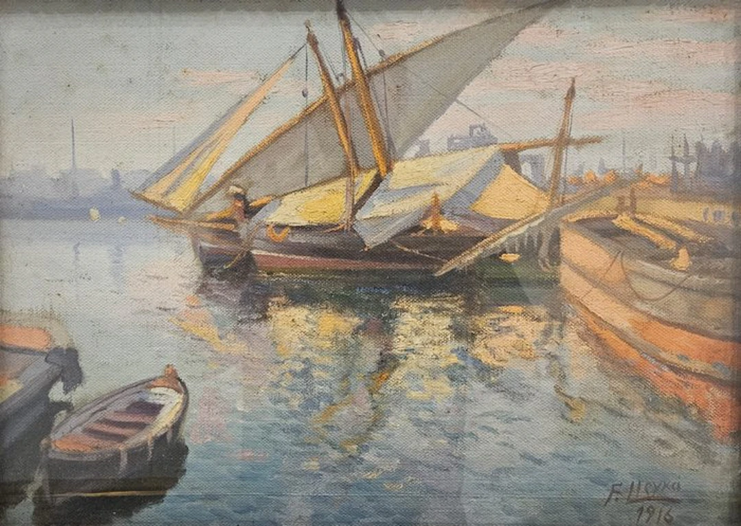 Escuela Impresionista (XX) - Barcos en la Bahia