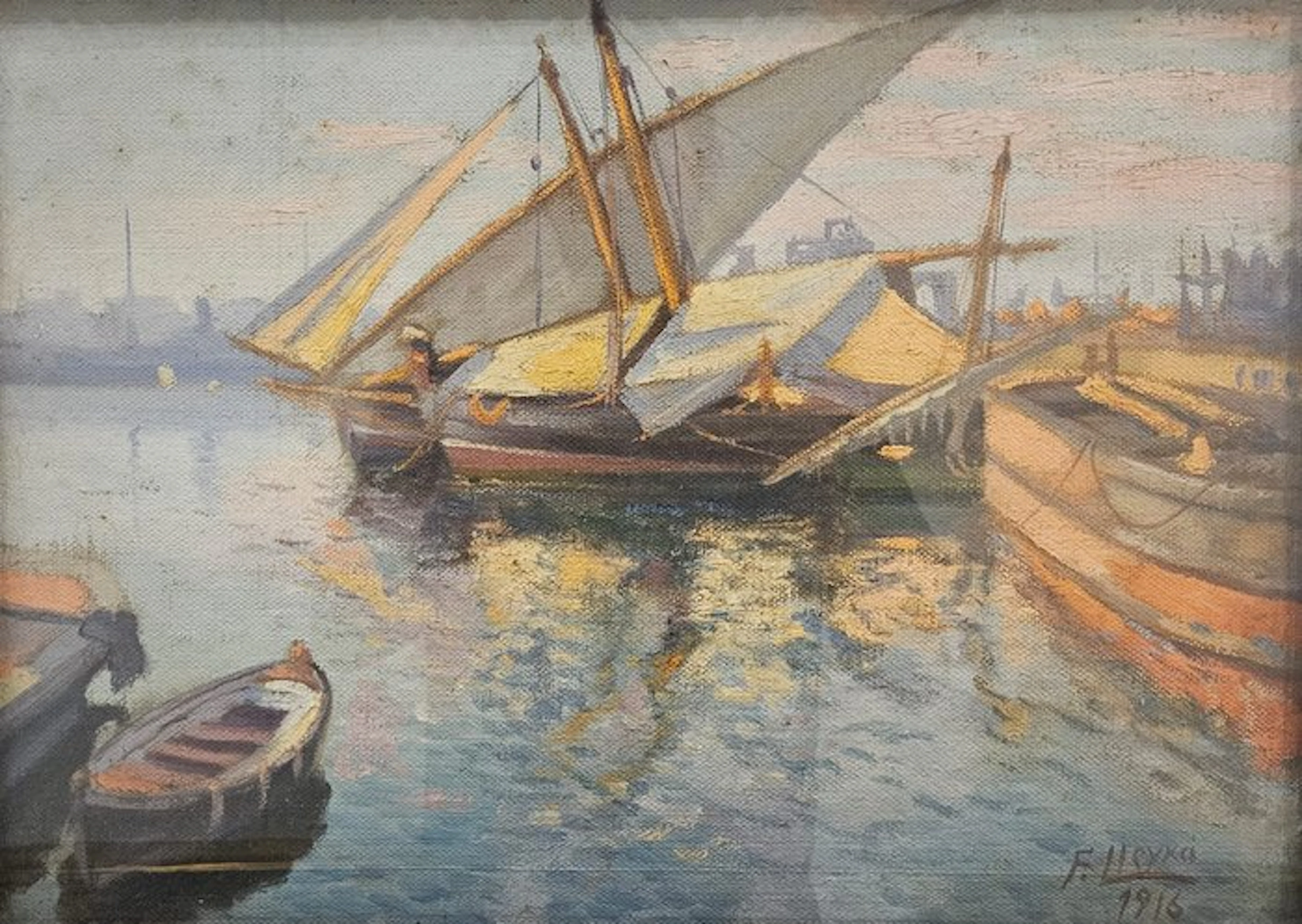 Escuela Impresionista (XX) - Barcos en la Bahia
