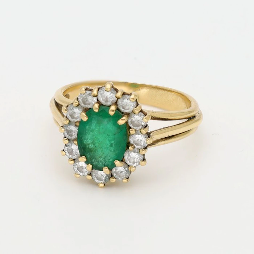 Ring - 18 kt. Yellow gold Emerald - Diamond