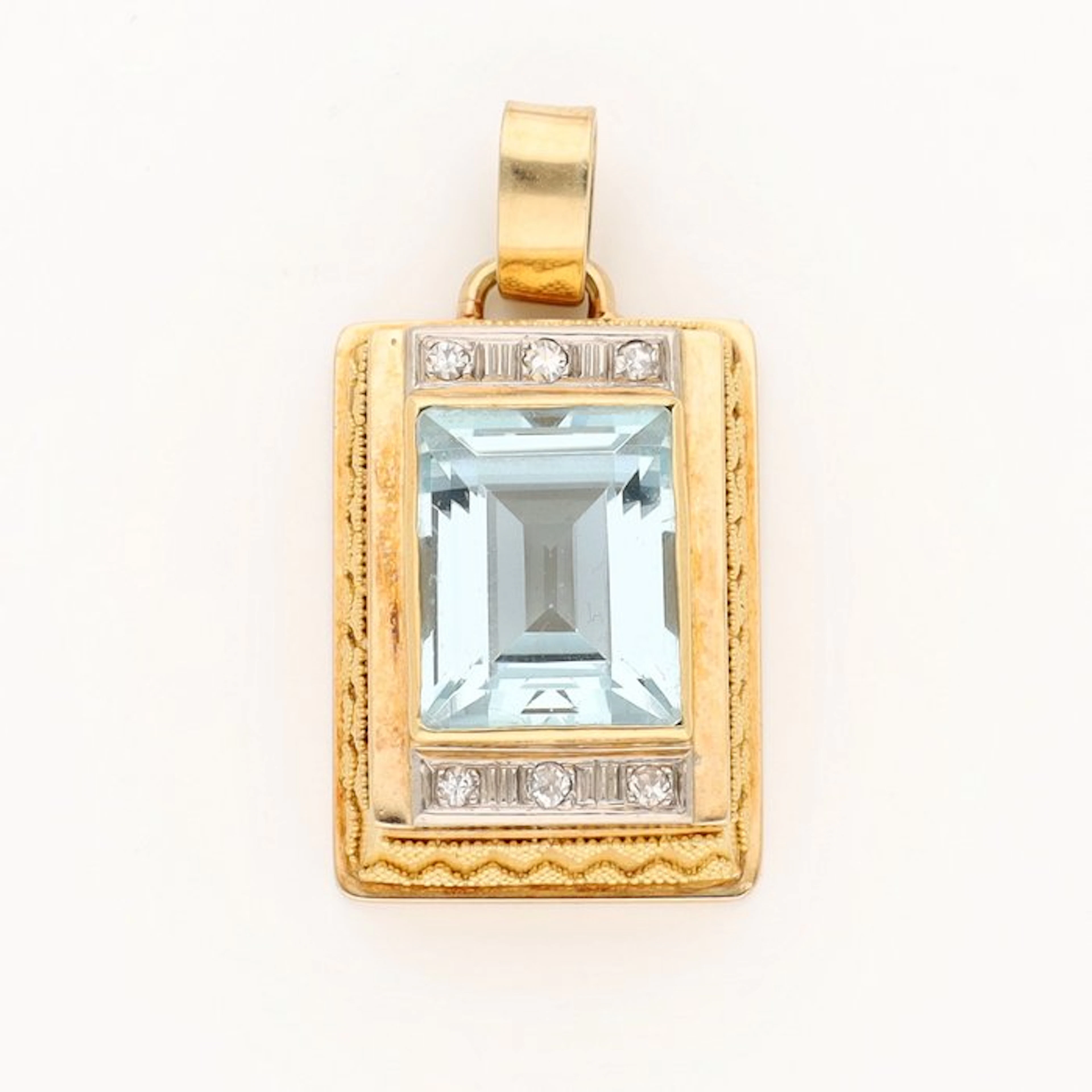 Pendant - 14 kt. Yellow gold, White gold Aquamarine - Diamond - Art Deco