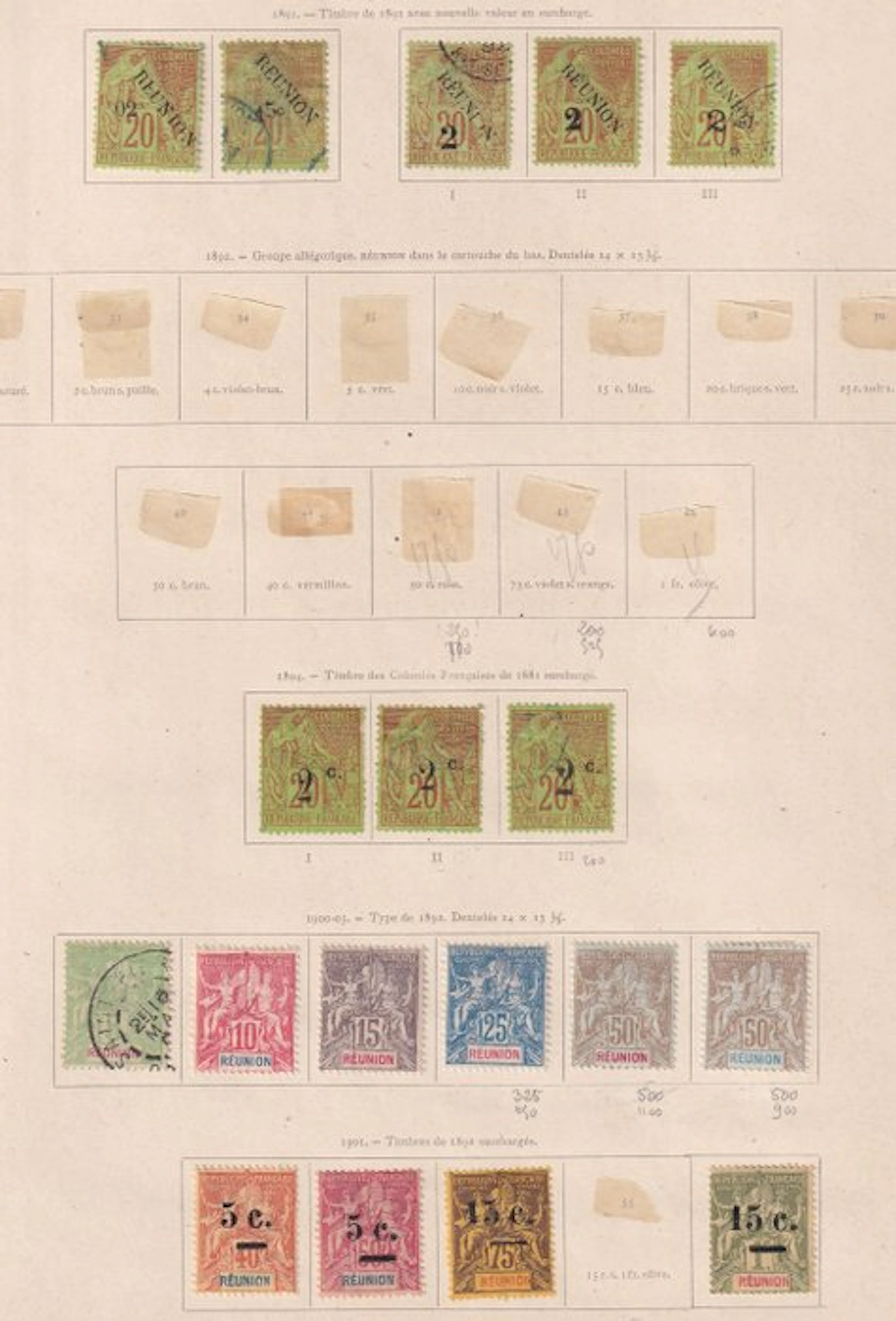 Réunion 1891/1901 - cote 450€, collection de timbres - Yvert n°29 à 55