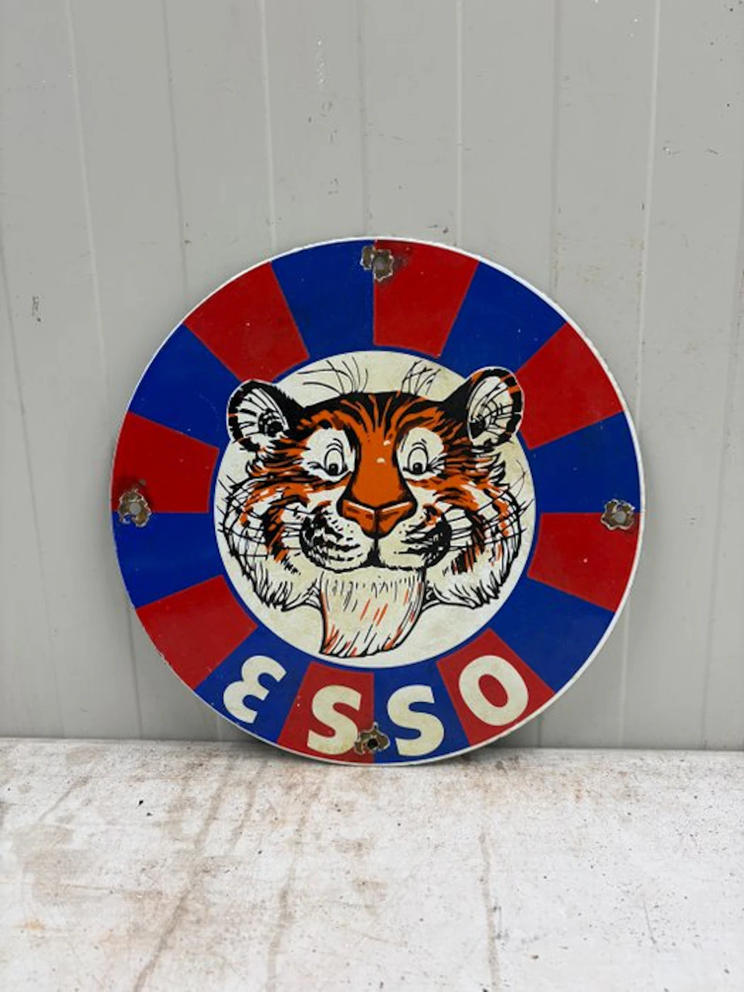 Esso Tiger – Rond Emaille Benzine Reclamebord –...
