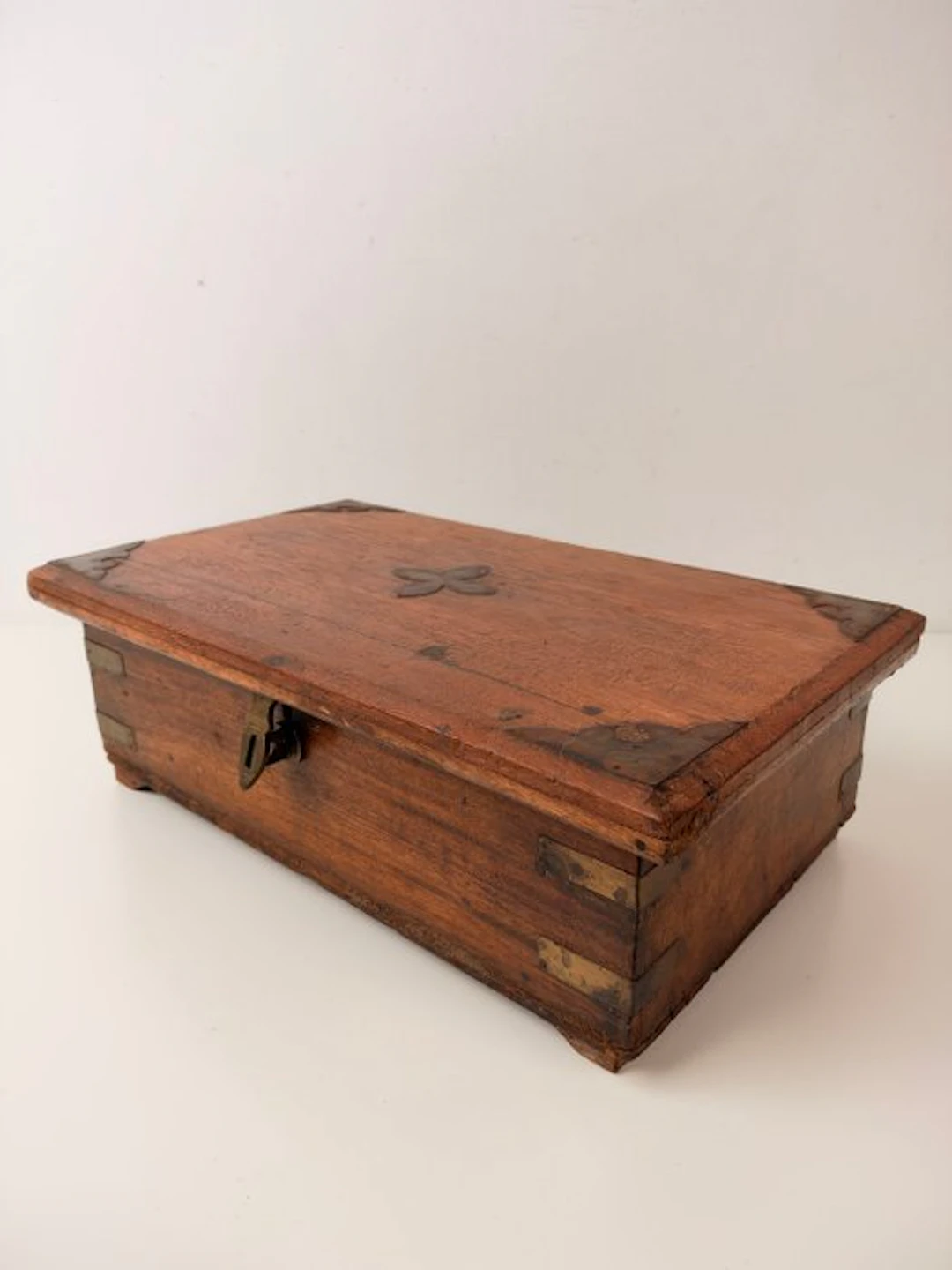 Casket - Antique wooden travel or document chest with hardware