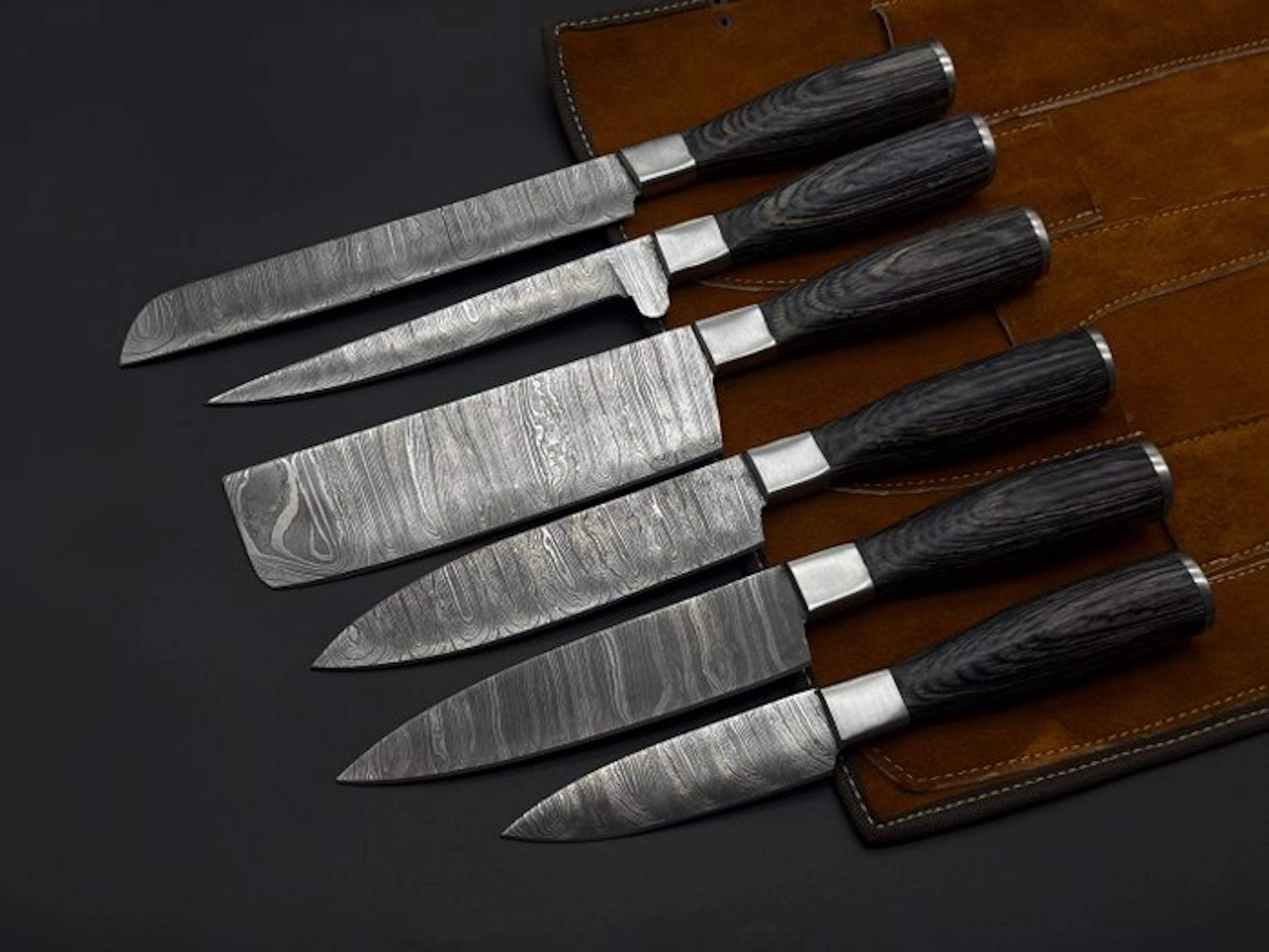 Japanese Style Kitchen Knife SET With Leather BAG...
