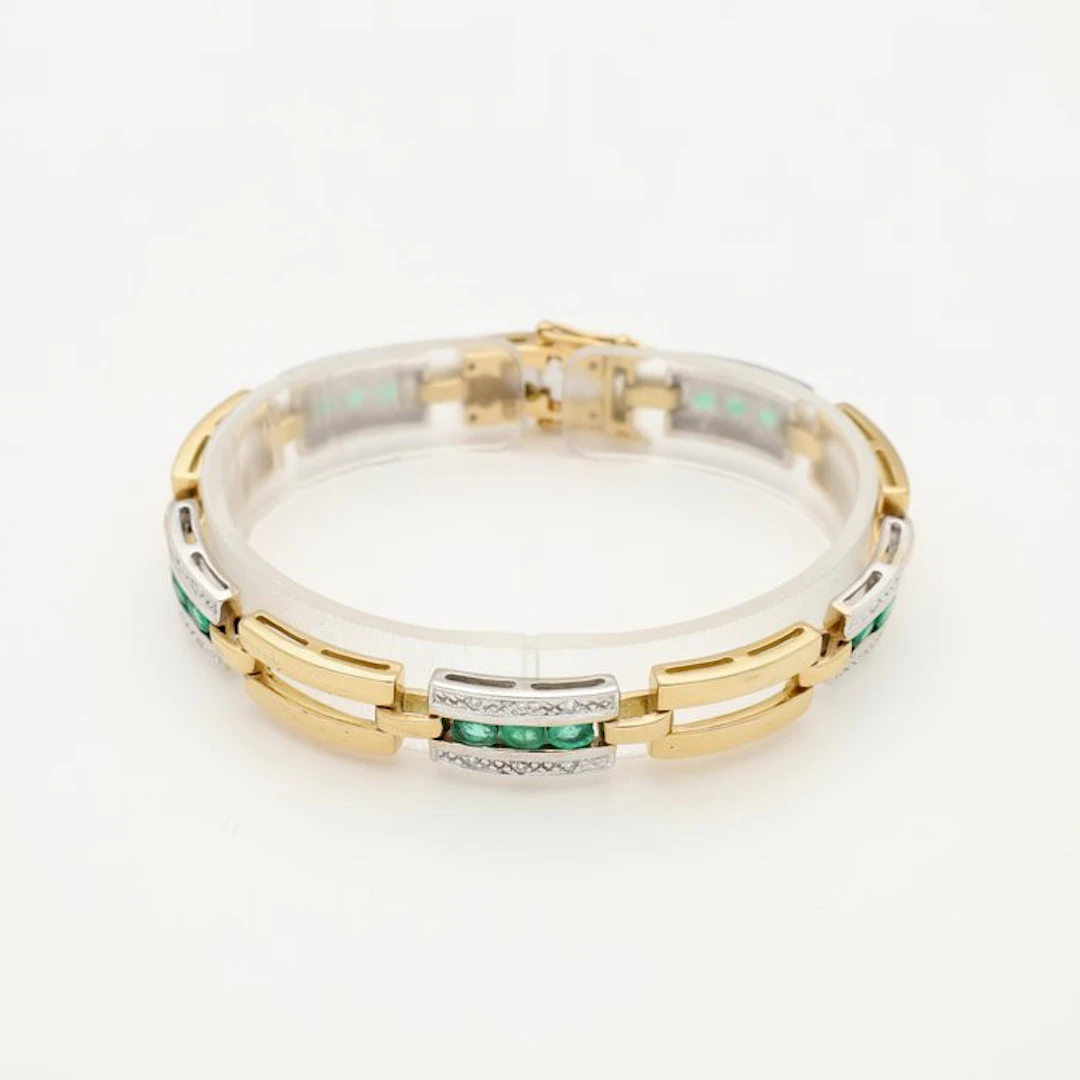 Bracelet - 18 kt. Yellow gold, White gold Emerald - Diamond