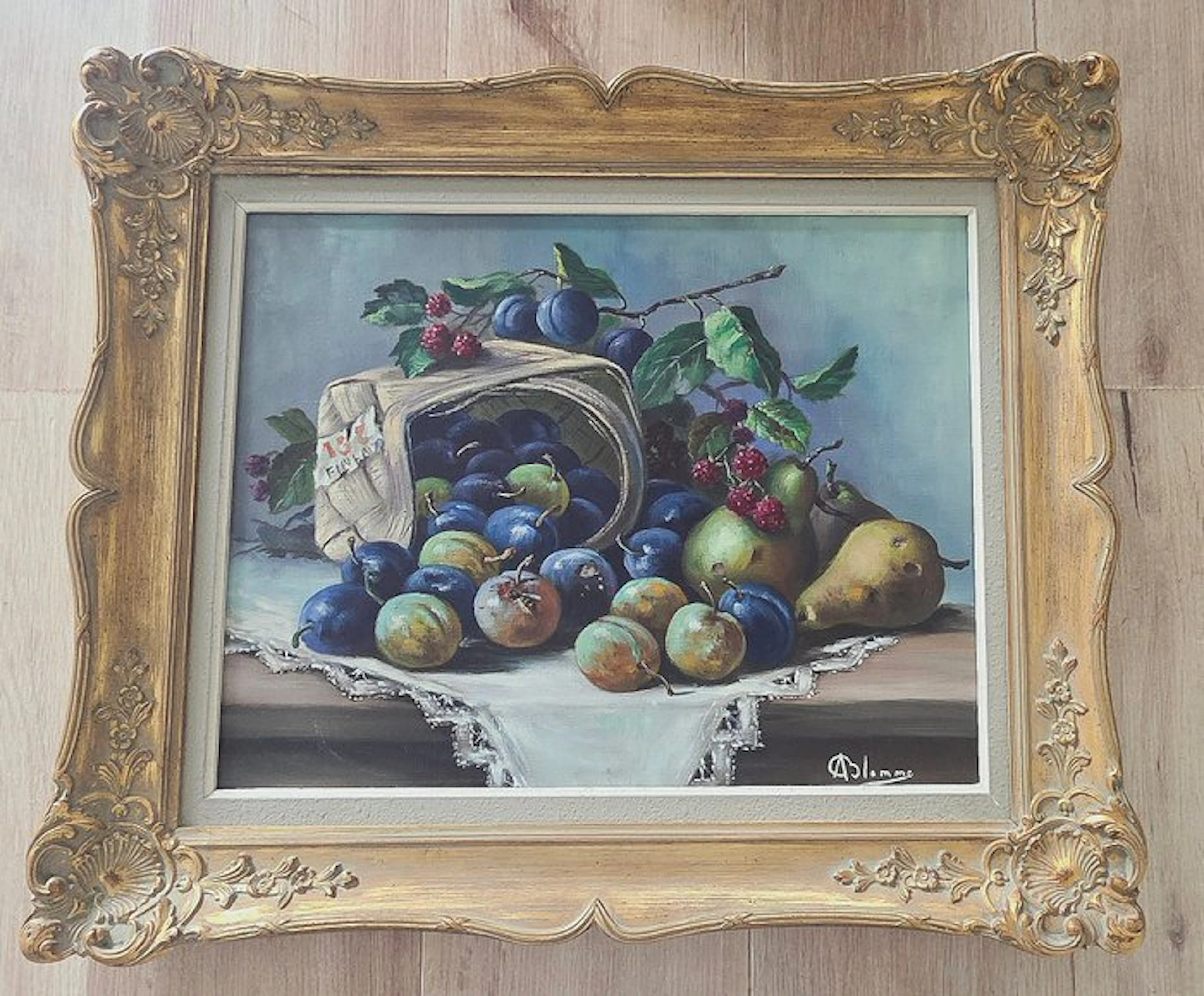 Alfons BLOMME - Tableau Huile sur Toile – Nature Morte aux Prunes