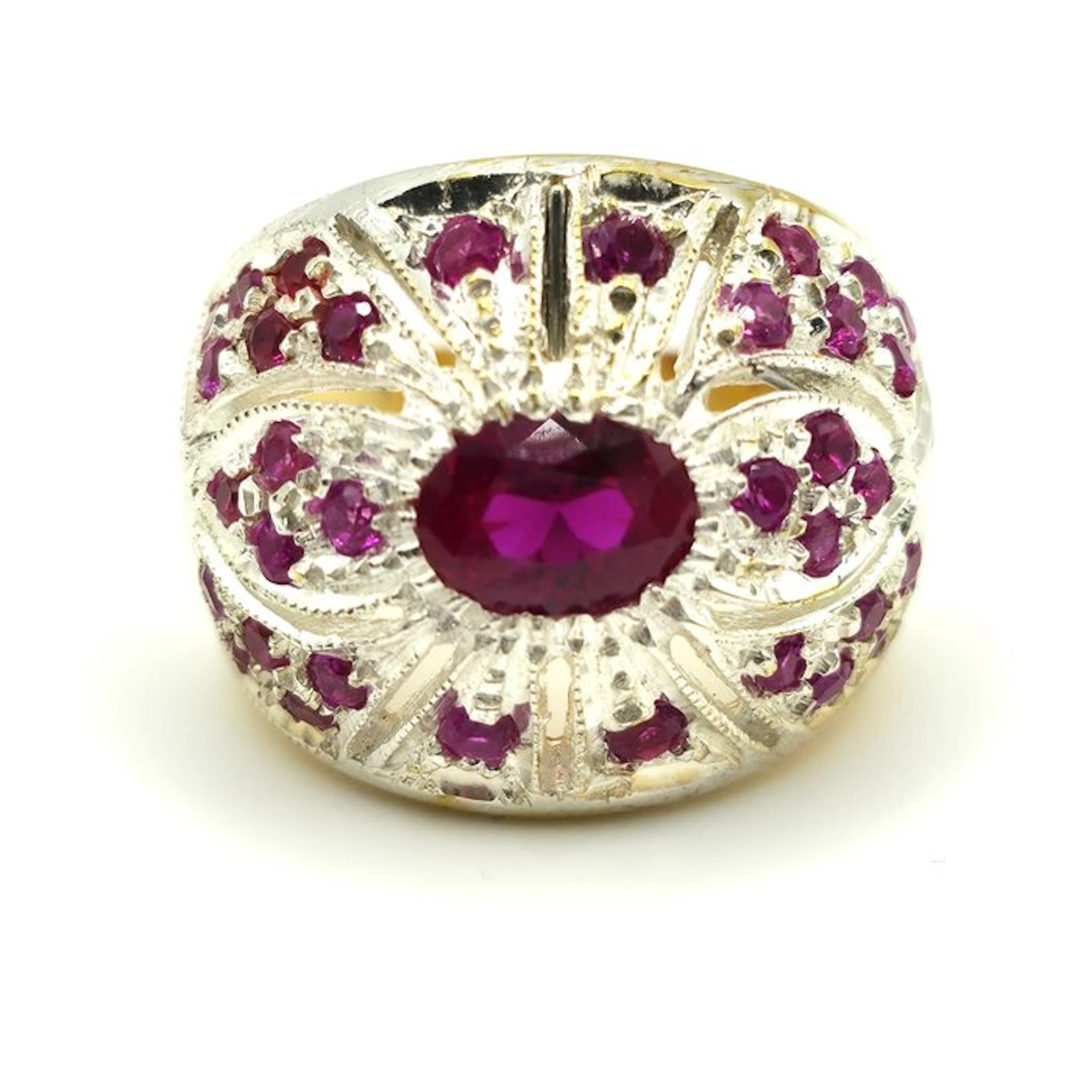 No reserve price - Statement ring - 9 kt. Yellow gold, Silver Ruby - Ruby