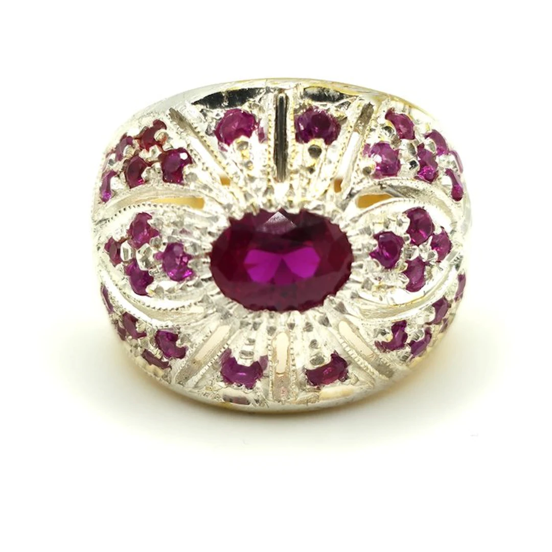 No reserve price - Statement ring - 9 kt. Yellow gold, Silver Ruby - Ruby