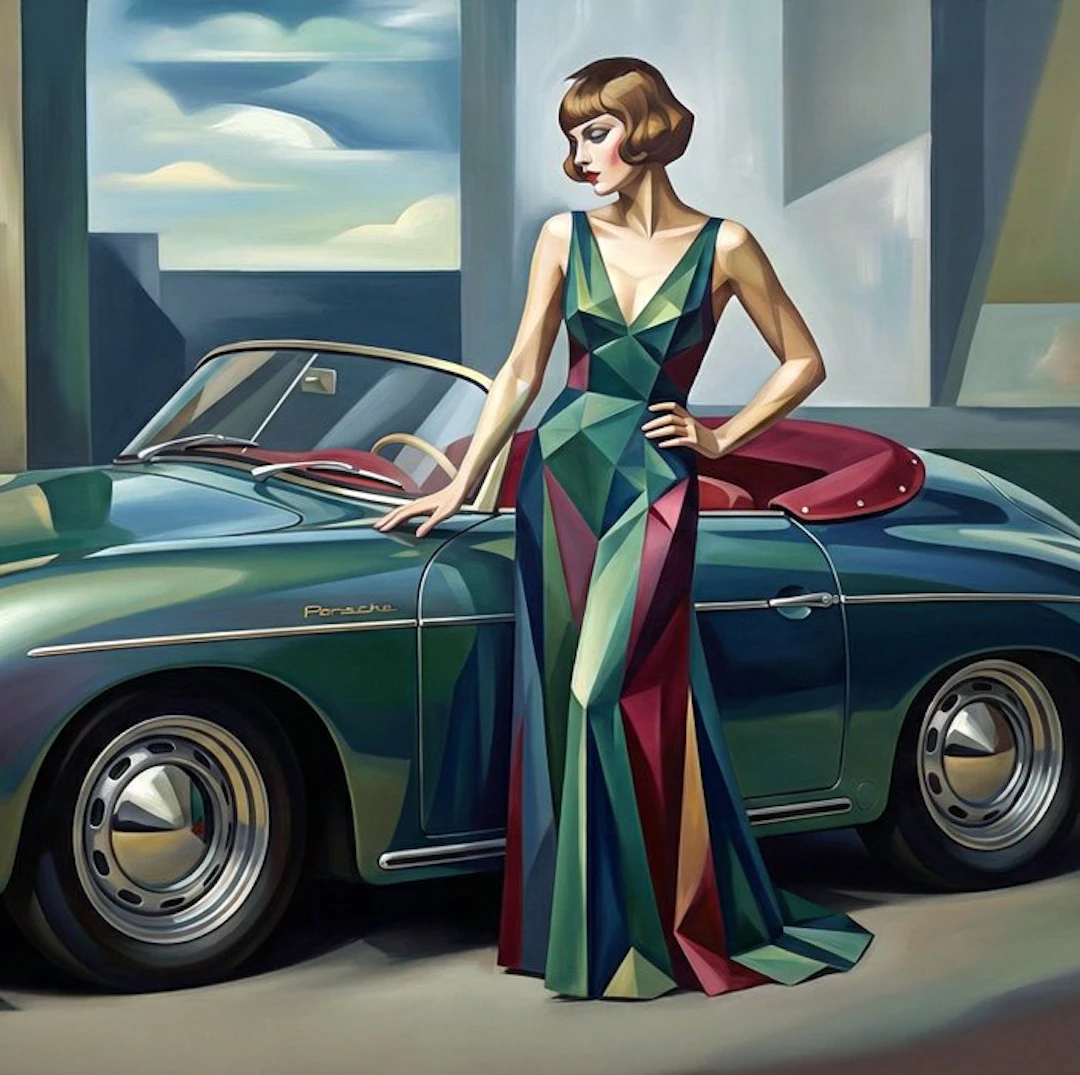 CREATIVE_HUB - British green Porsche Speedster in cubism style