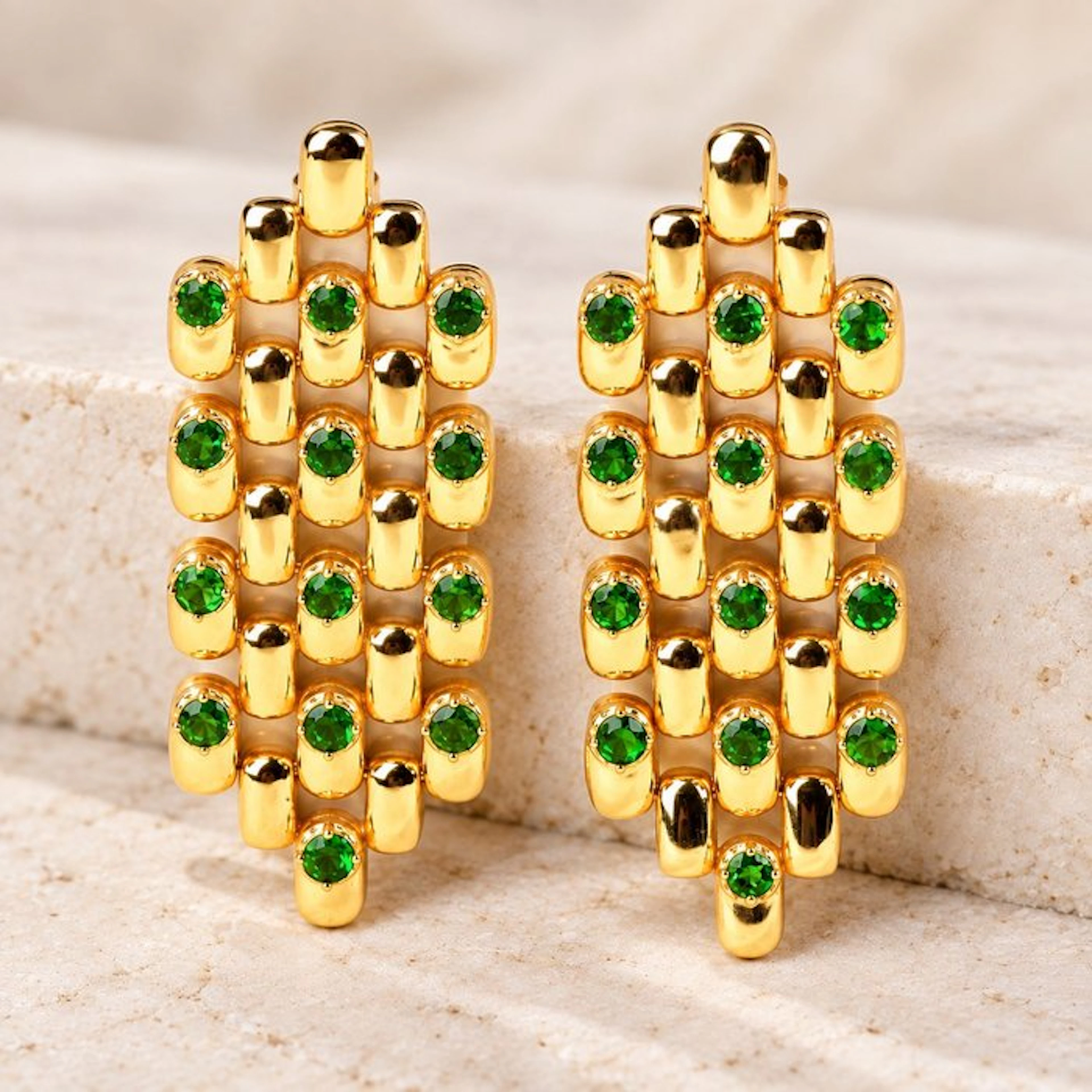 No reserve price - Earrings Silver - Diopside - Certified