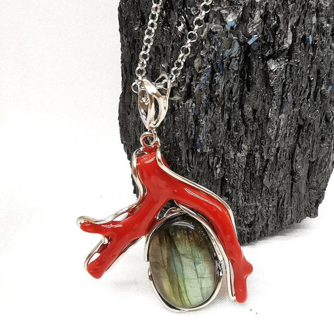 Coral - Silver - Necklace with pendant - Italian craftsmanship