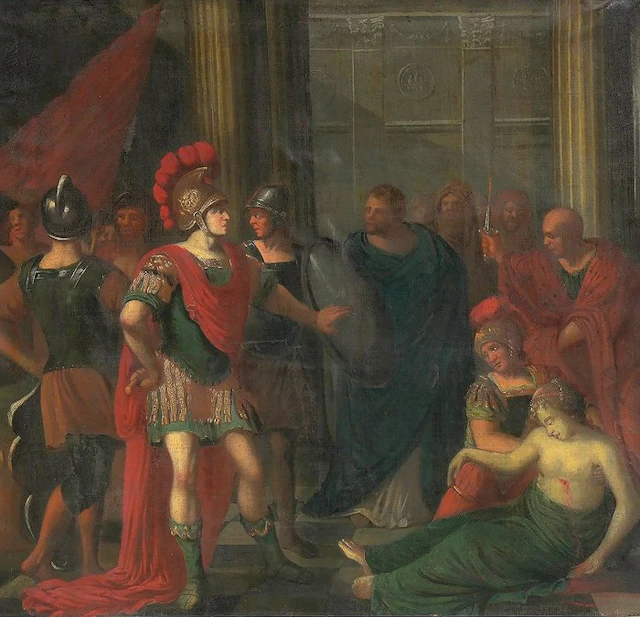 Nicolas Poussin (1594-1665), Follower of - La morte di Lucrezia