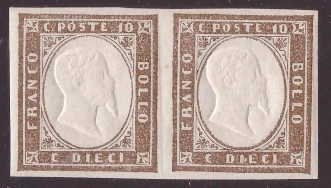 Italian Ancient States - Sardinia 1858 - 10 centesimi brown-gray olive drab