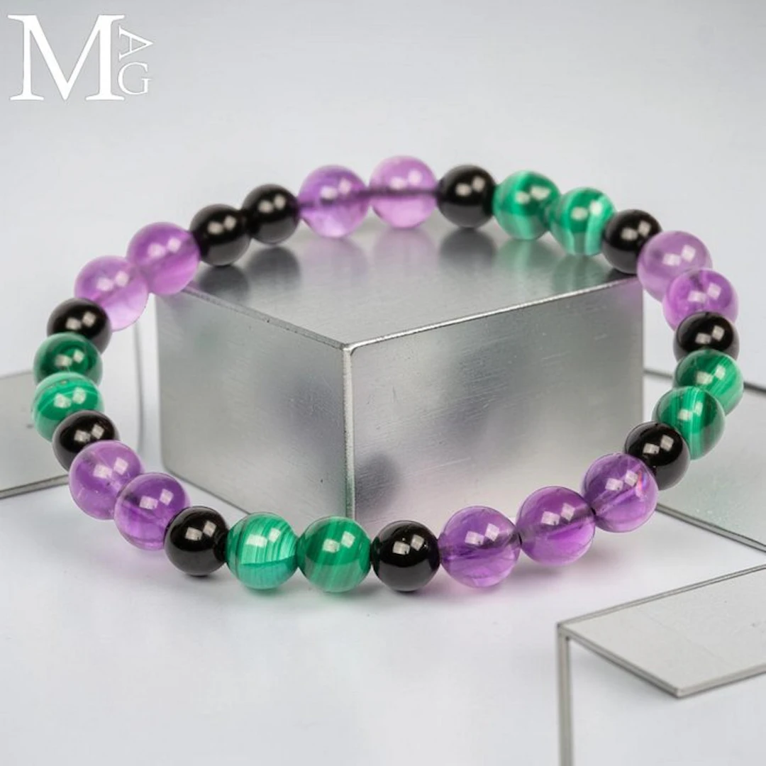Elastic Bracelet with Natural Malachite