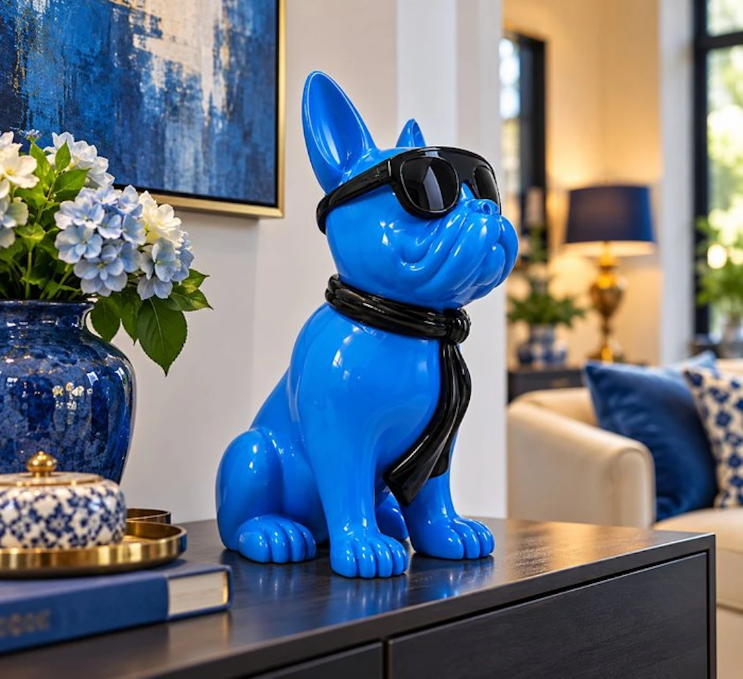 Statue, French bulldog with tie and sunglasses - 40 cm - polyresin