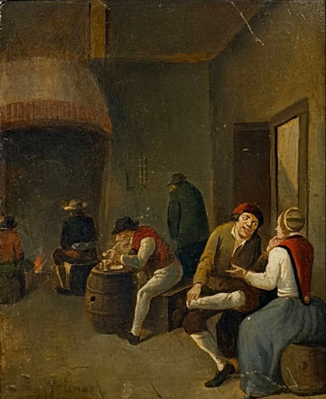 Scuola fiamminga (XIX) - Interno di taverna con figure popolari