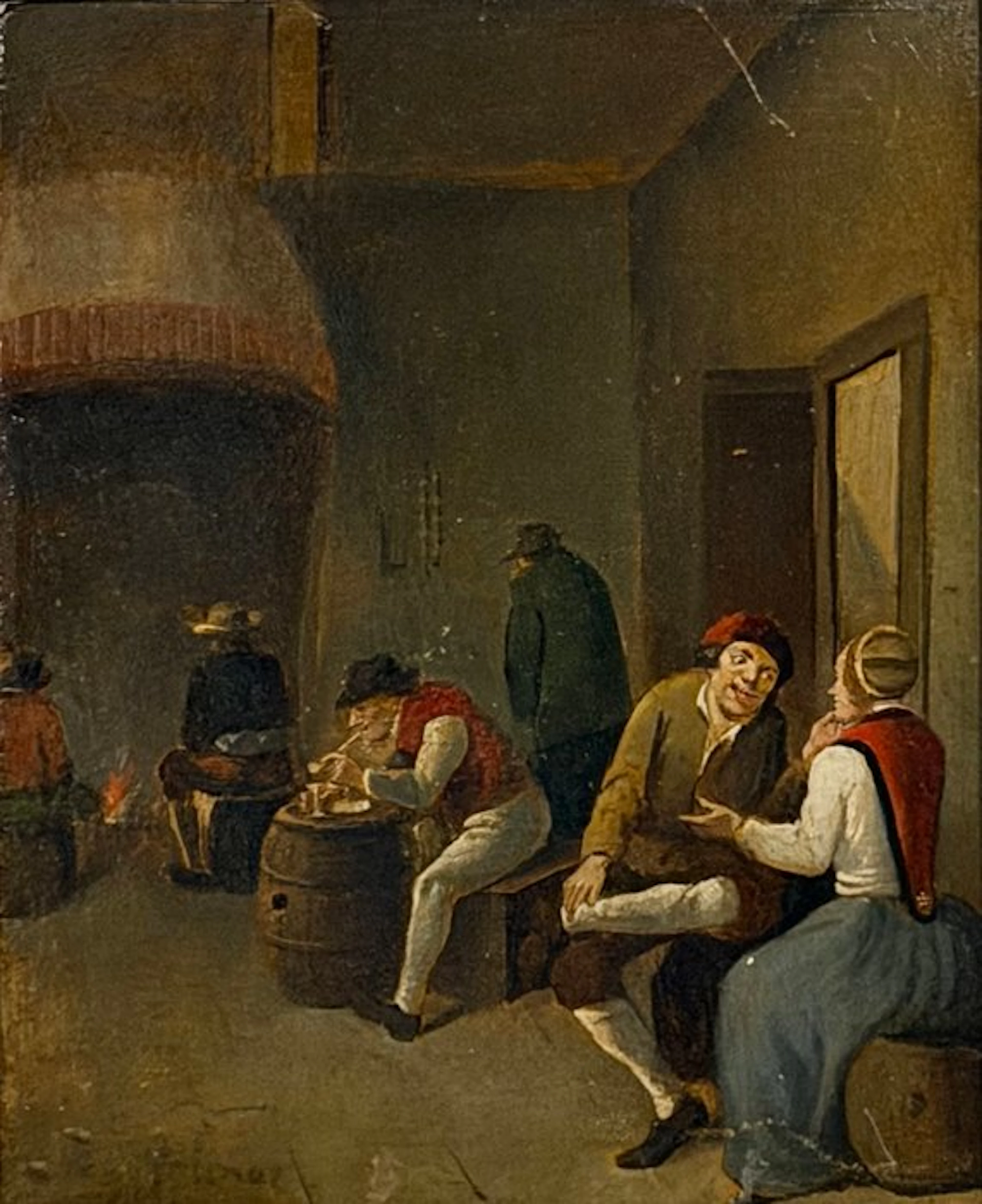 Scuola fiamminga (XIX) - Interno di taverna con figure popolari