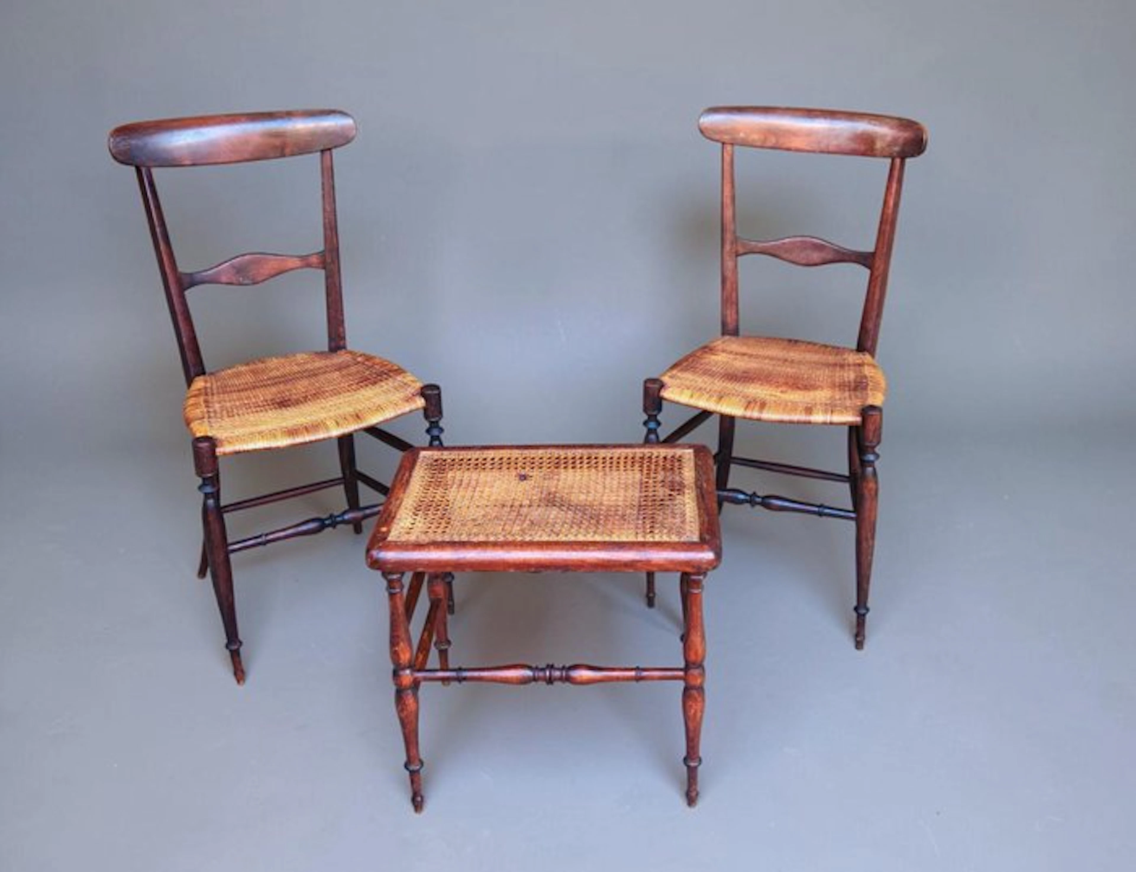Chair (3) - Cherry wood, Sedge - Chiavarine/Campanino 1890
