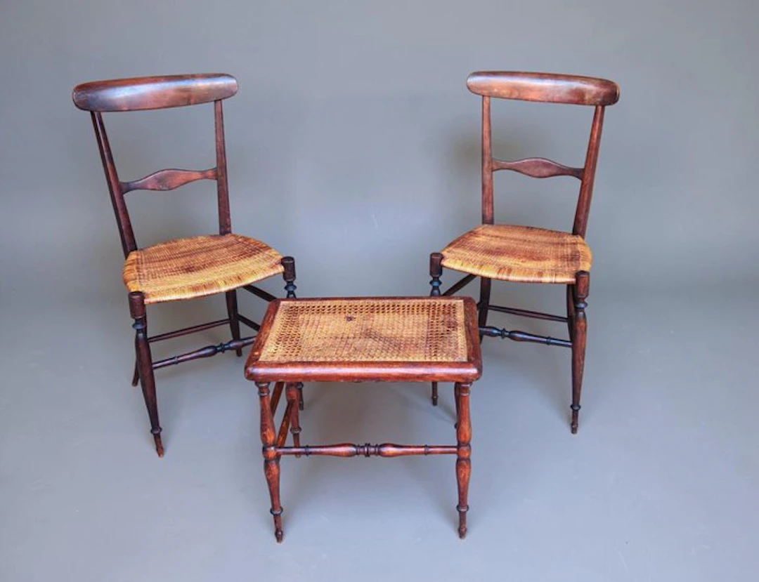 Chair (3) - Cherry wood, Sedge - Chiavarine/Campanino 1890