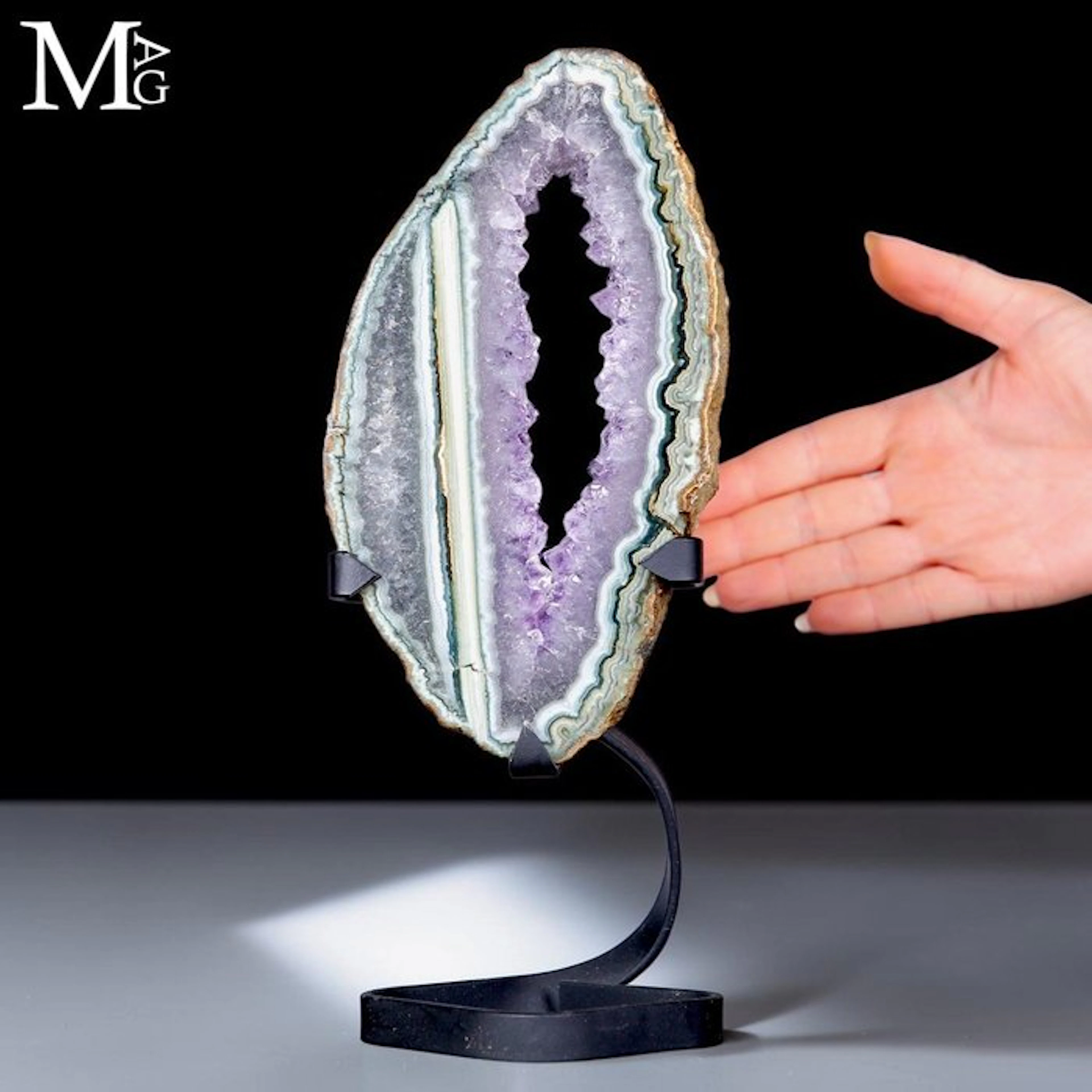 Vibrant Amethyst Geode Slice with Agate Bands - Amethyst...