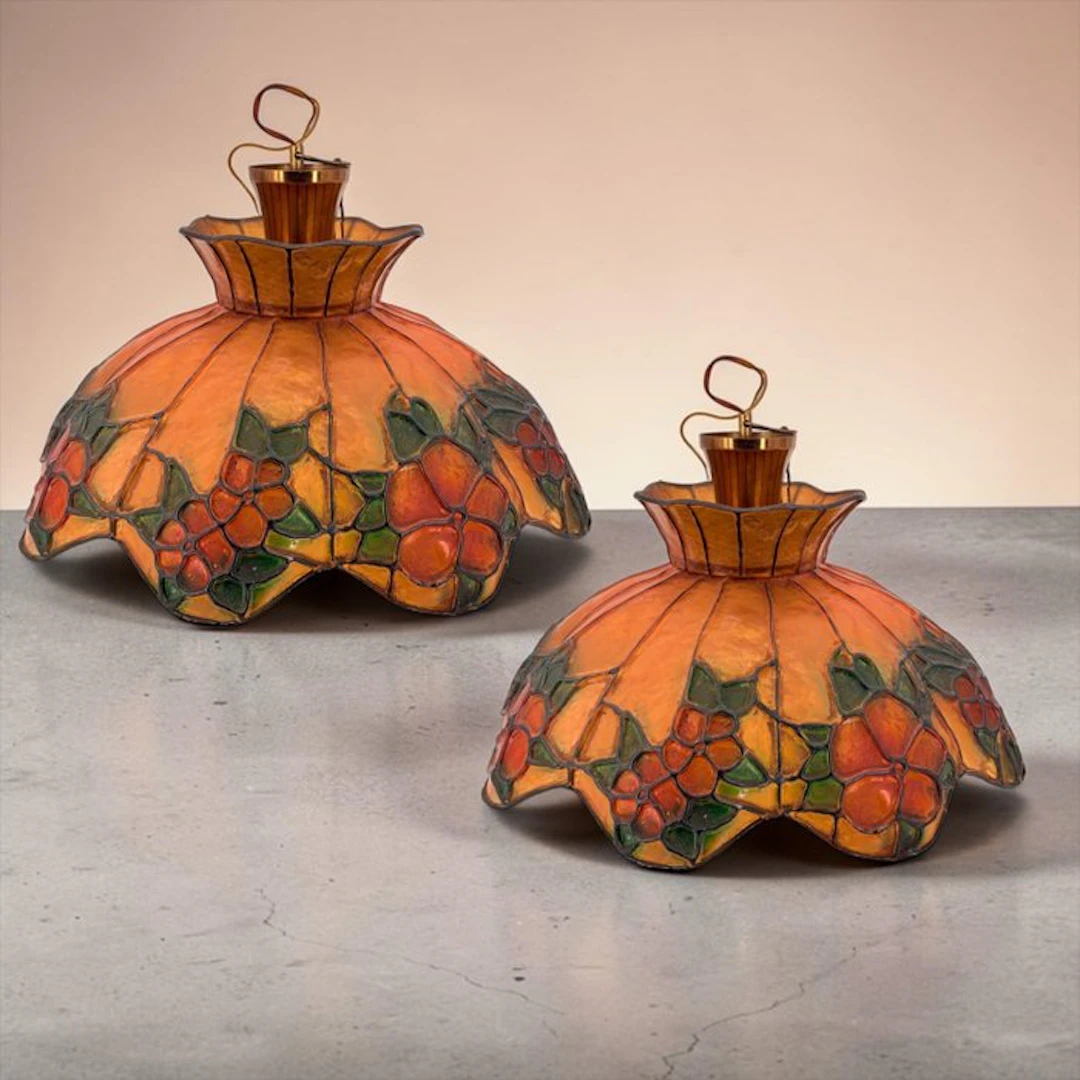 Hanging lamp (2) - Floral Decoration - Glass, Lead - Modernist Style