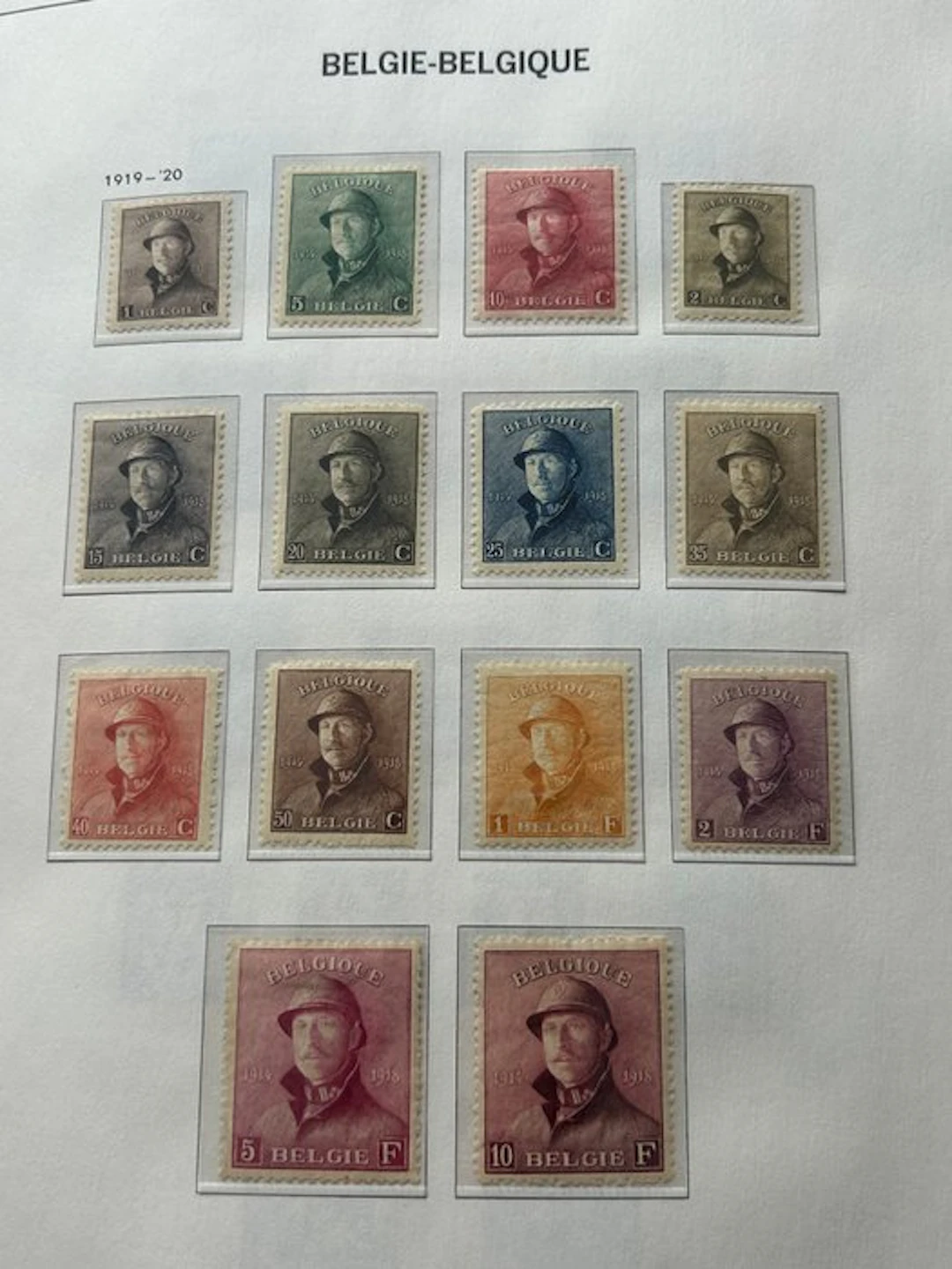 Belgium 1919 - Albert I 'Helm' - Complete set with good...
