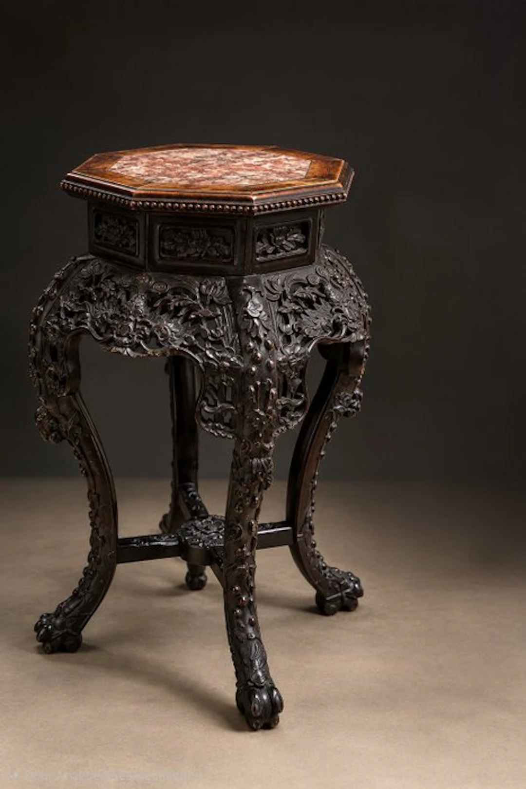 Chinese octagonal pedestal/stand - Wood, Marble - China - Early 20th century