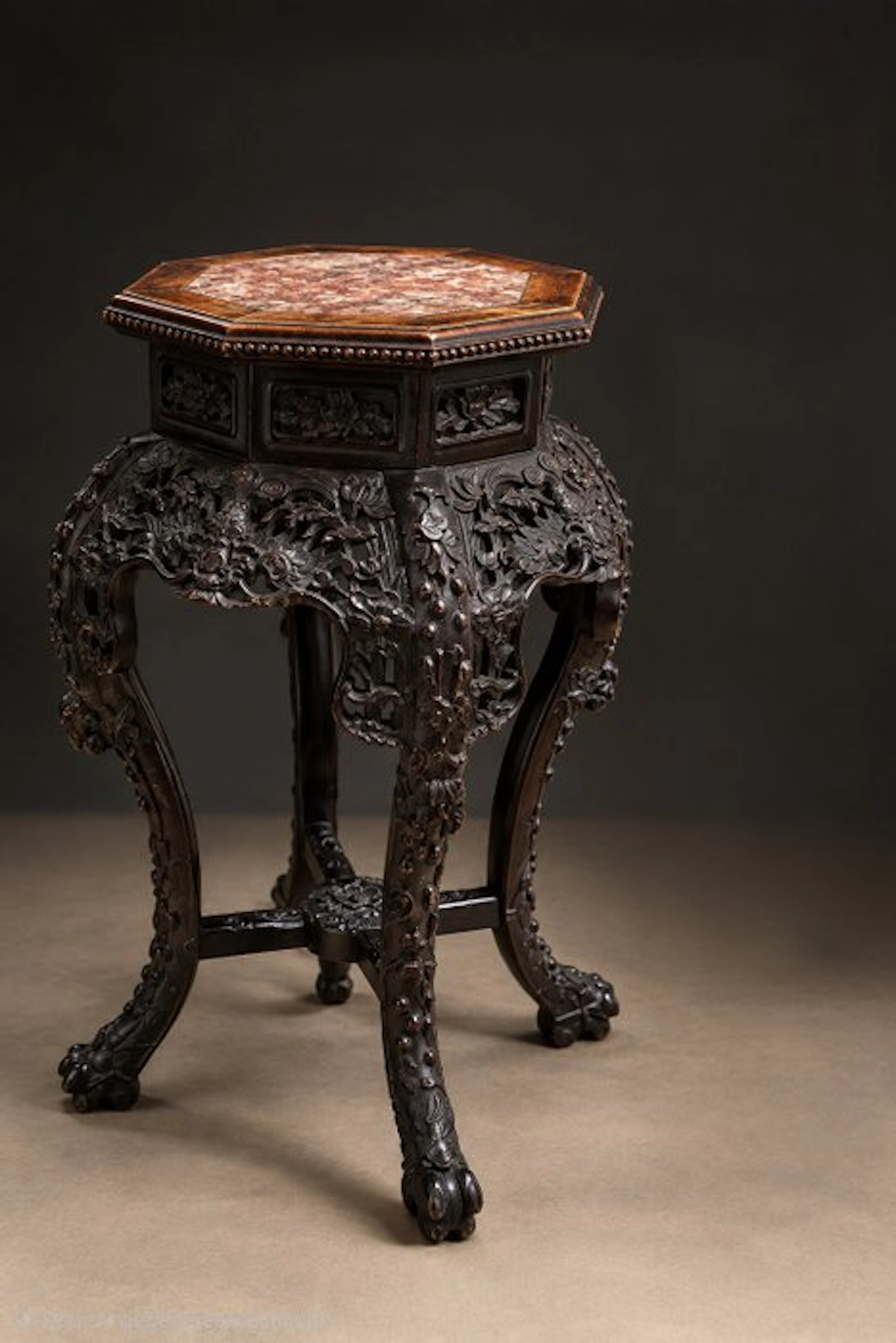 Chinese octagonal pedestal/stand - Wood, Marble - China - Early 20th century