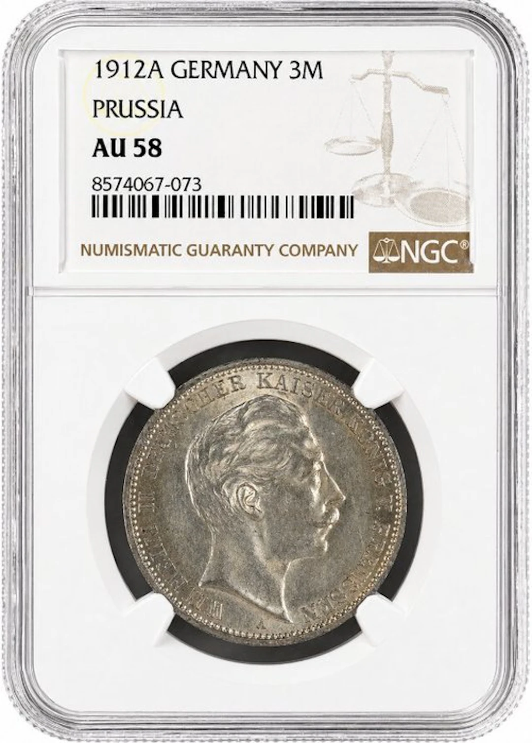 Germany, Prussia Wilhelm II. 3 Mark 1912 - NGC AU58