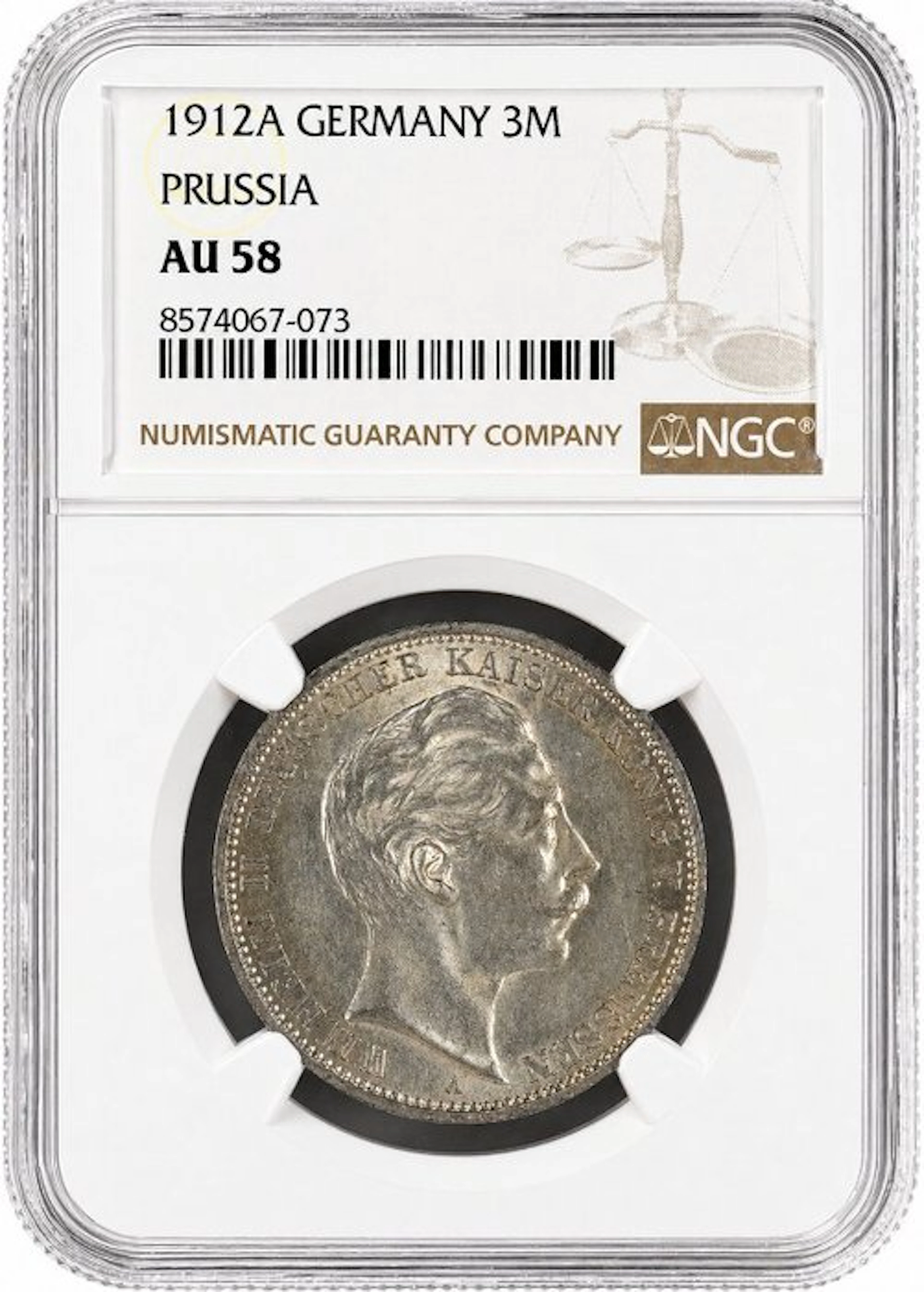 Germany, Prussia Wilhelm II. 3 Mark 1912 - NGC AU58